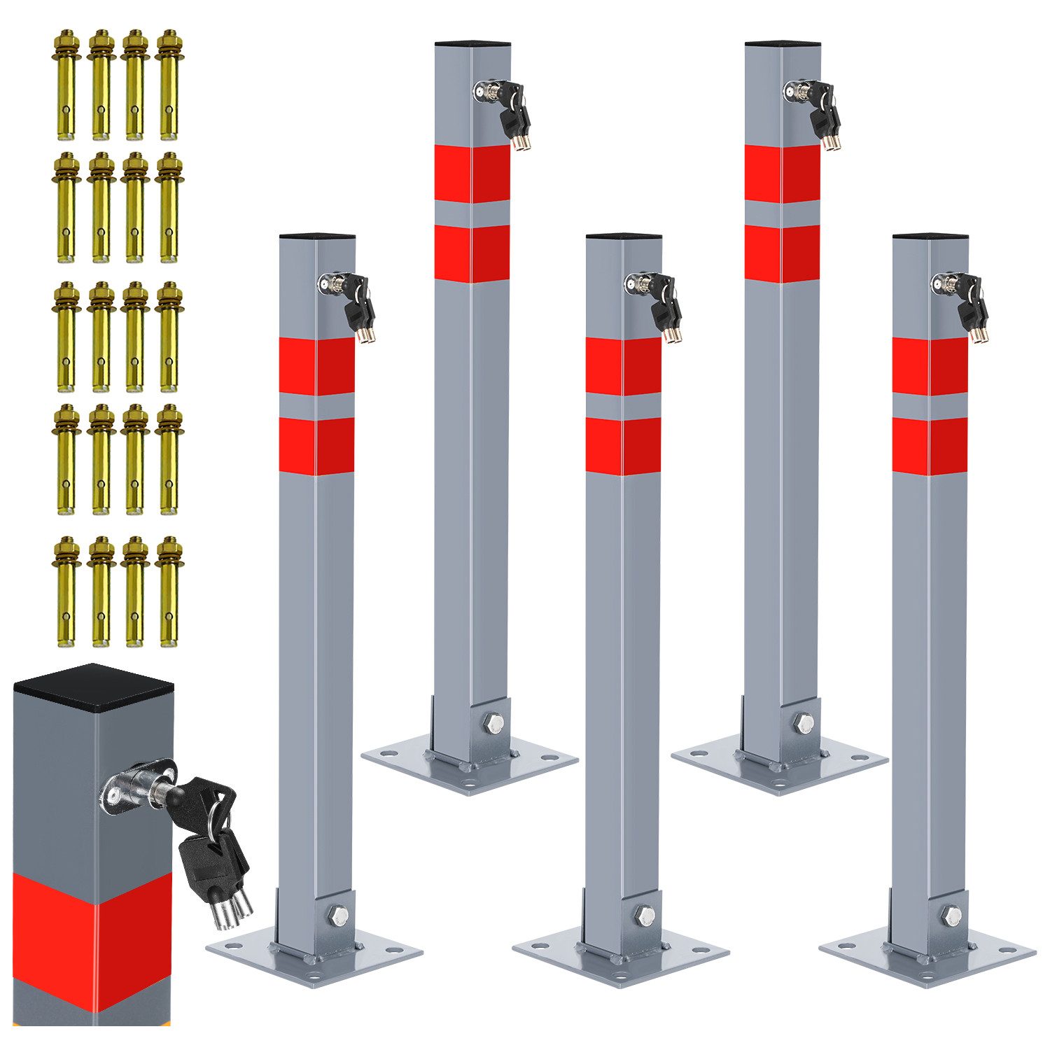 Clanmacy Absperrpfosten Parkplatzsperre 5-tlg Klappbar Absperrung Absperrpfosten abschließbar