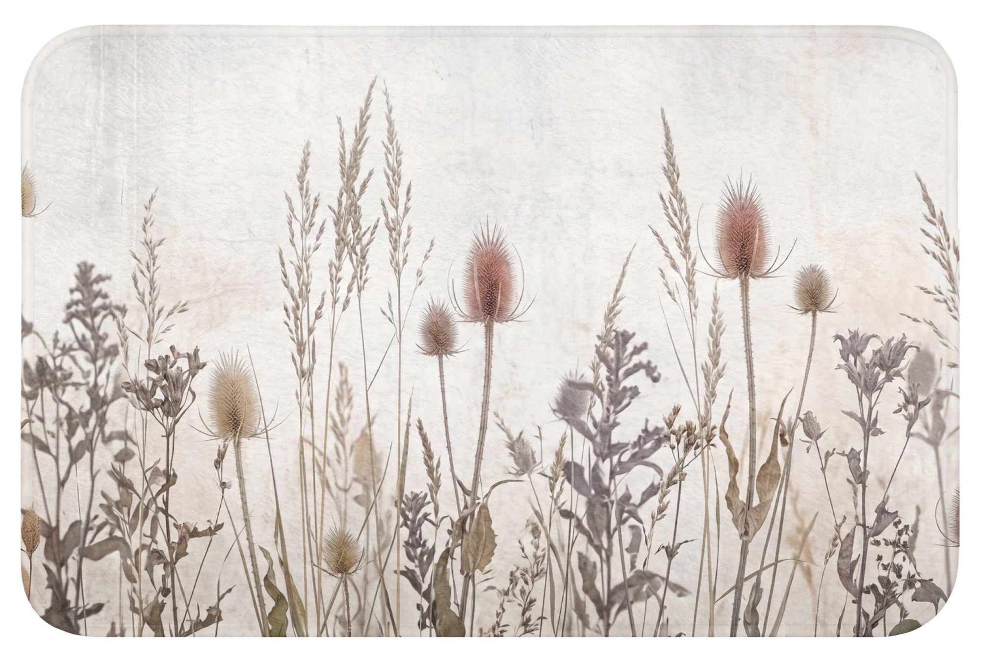 OnlyWow Badematte Wiesenblumen - Gestaltung - Sepia, Höhe 10 mm, Polyester, Rechteckig, Badezimmerteppich, Badteppich, Rutschfest, Badvorleger, Waschbar