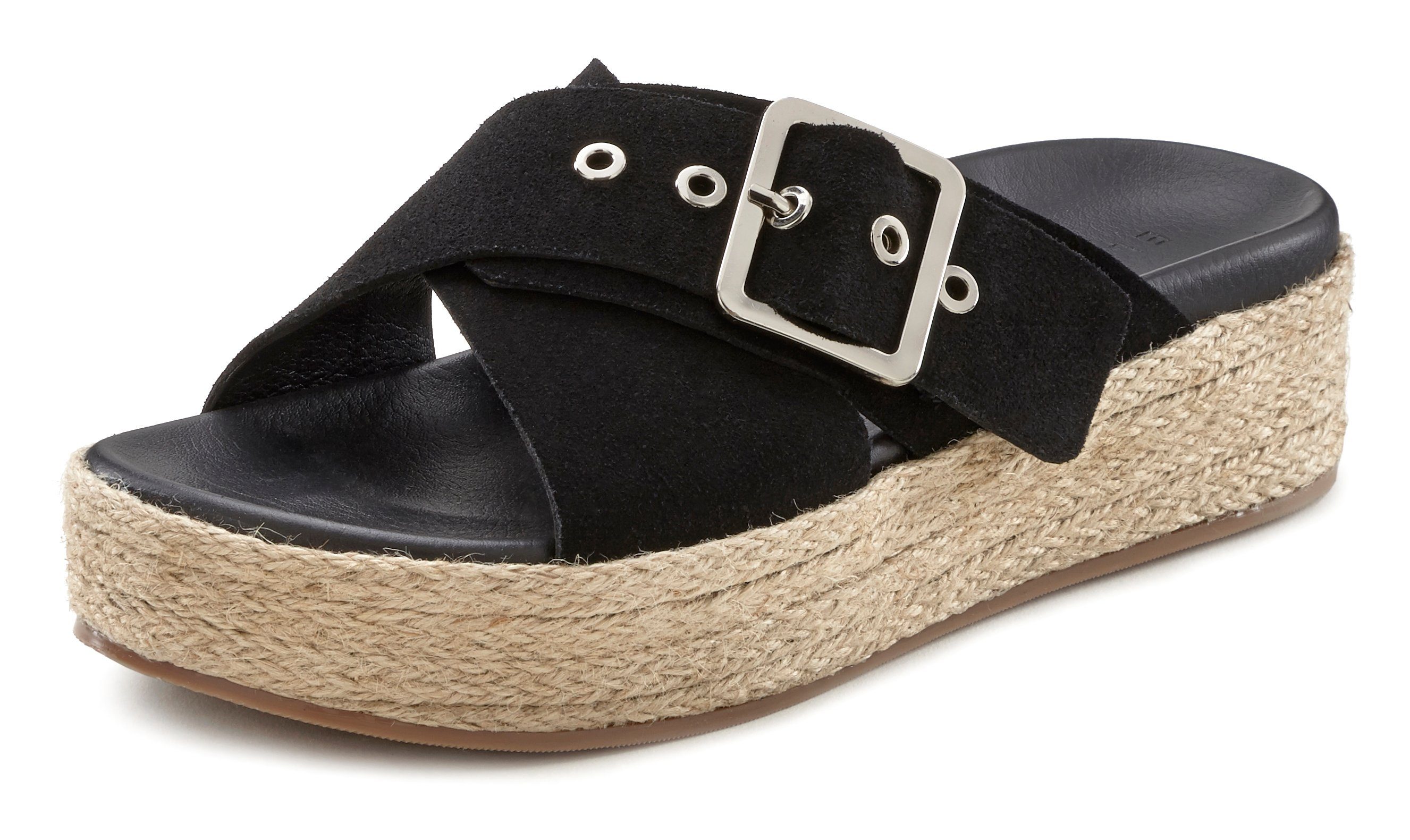 mit aus Sandale, offener Pantolette Elbsand Mule, Leder Schuh Plateauabsatz