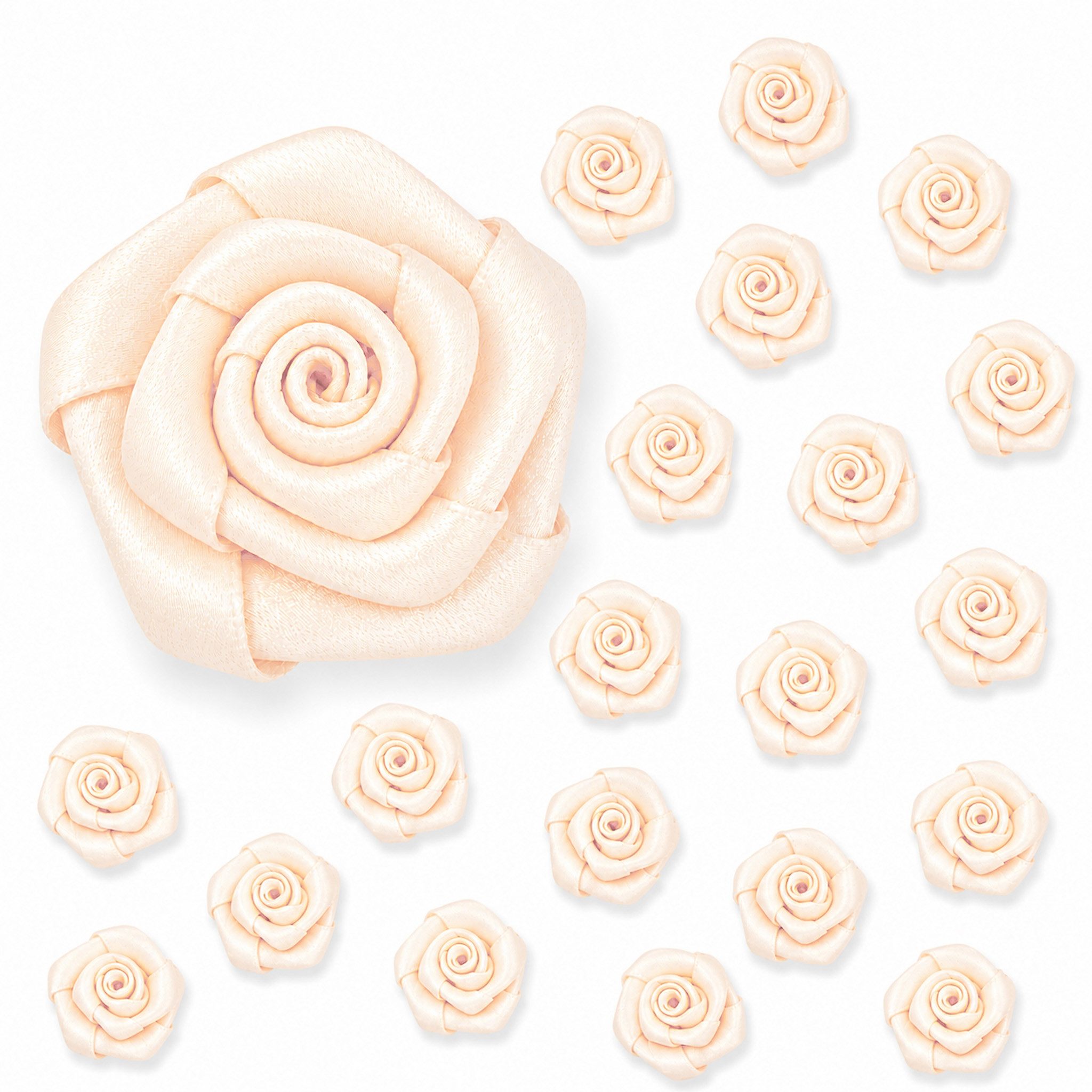 Creativery Streudeko, Satinrosen 2cm zum Basteln & Aufnähen 20 Stück Champagner