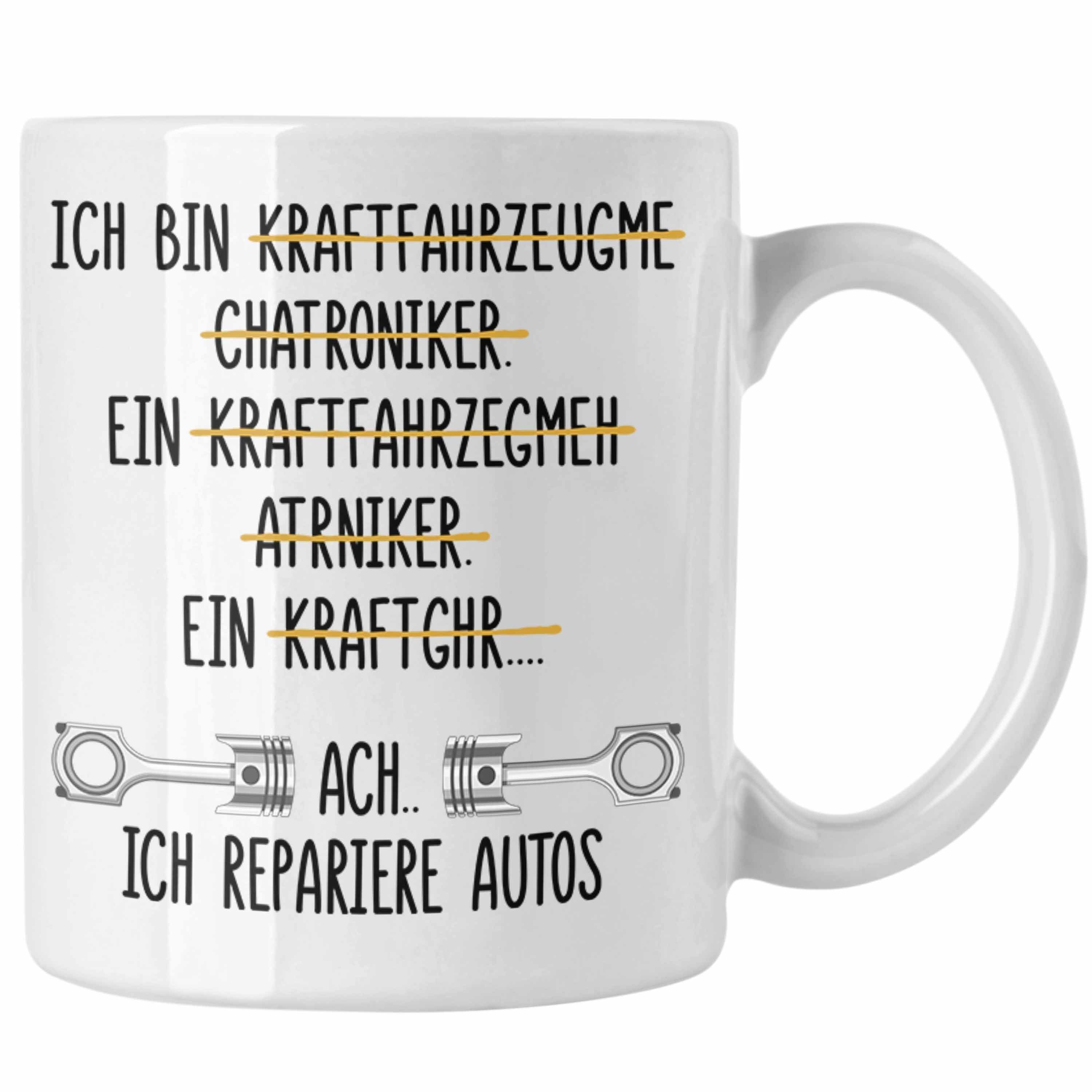 Trendation Tasse Trendation - KFZ Mechaniker Geschenk Lustig Tasse mit Spruch für Automechaniker Geschenkidee Kaffeetasse Werkstatt Weiss
