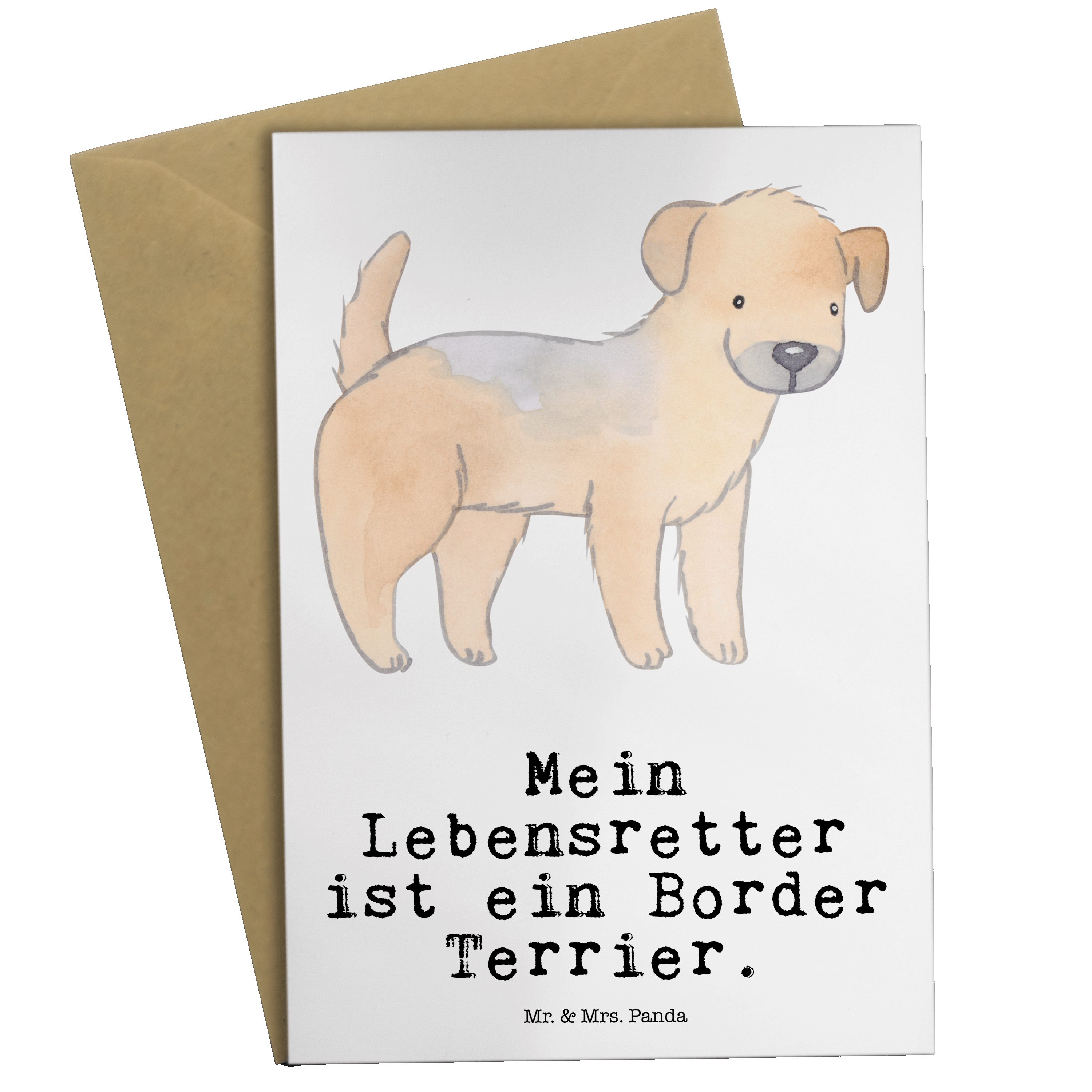 Mr. & Mrs. Panda Grußkarte Border Terrier Lebensretter - Weiß - Geschenk, Hochzeitskarte, Schenk