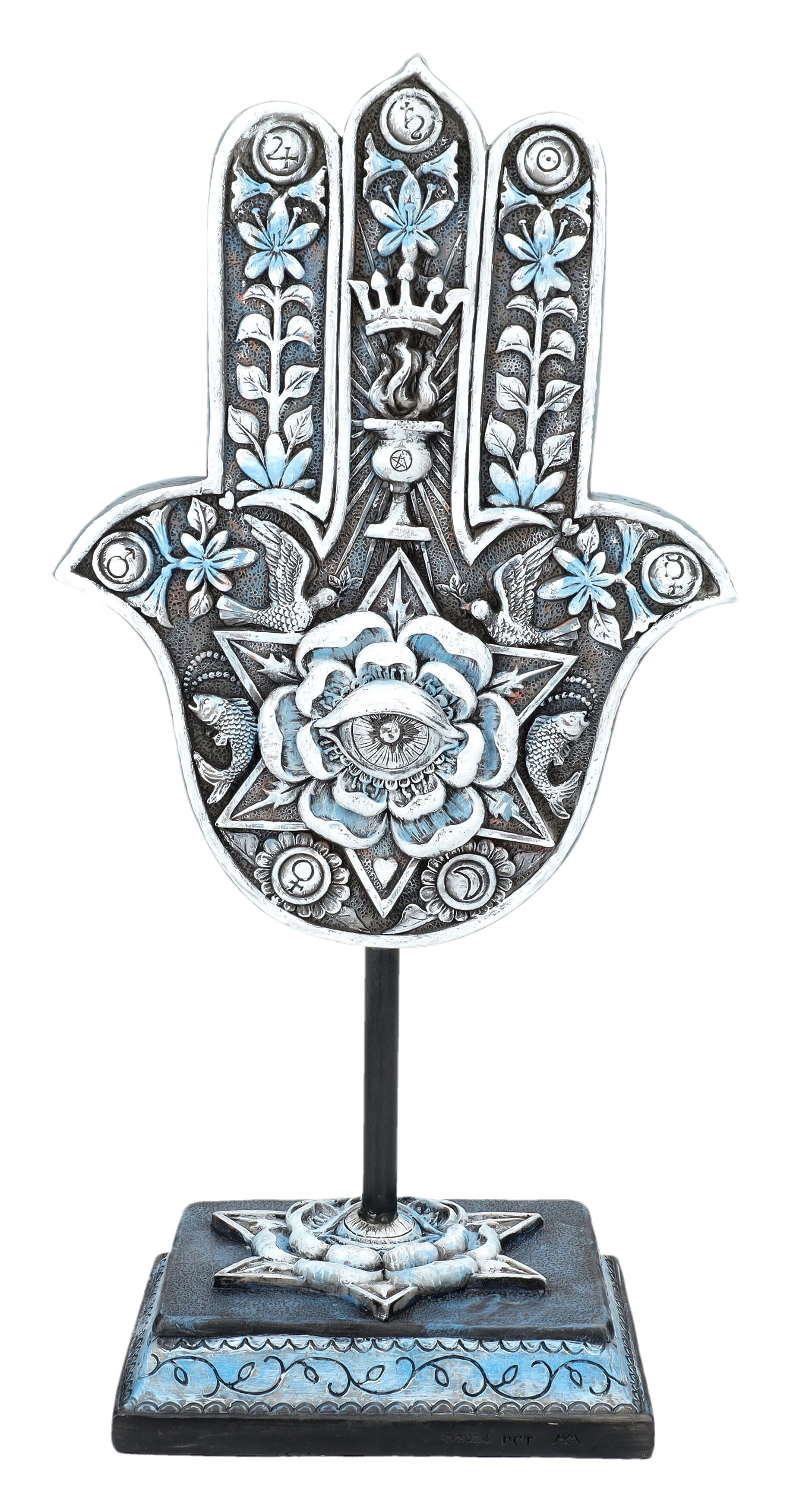 Figuren Shop GmbH Dekofigur Schutzhand Figur – Hamsa Statue mit Auge und Symbolen 36 cm Dekofigur