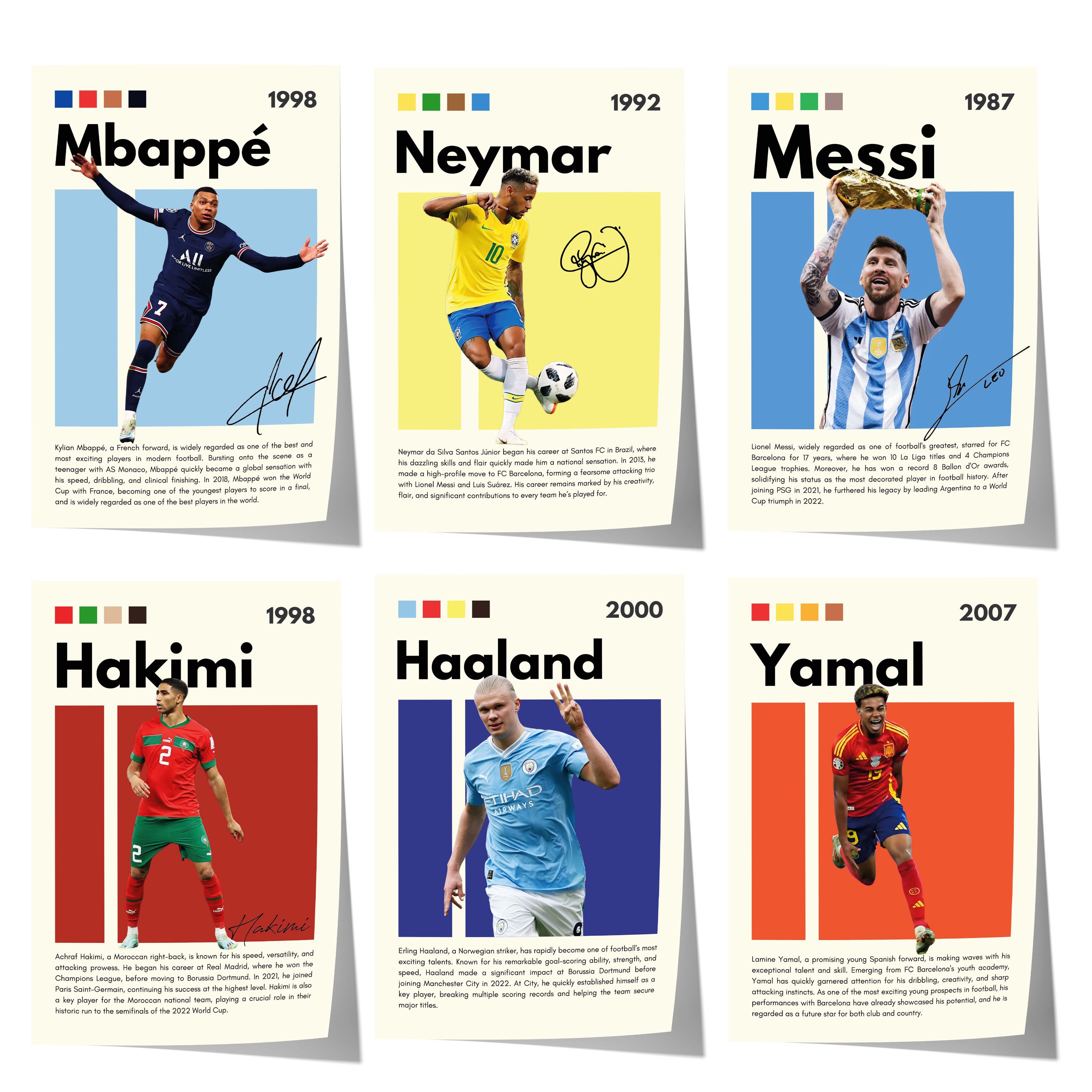 JUSTGOODMOOD Poster Fußball Stars Mbapp Neymar Messi Hakimi Haaland Yamal Sport Wanddeko P, E (1 St)