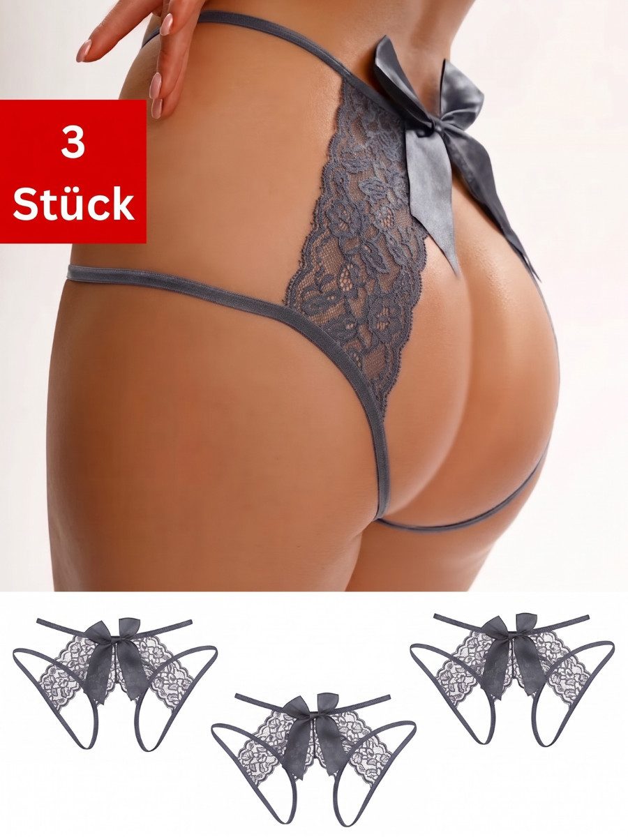 Elegant Love Tanga-Ouvert Damen Slip-Ouvert: Spitzen-Tanga mit offenem Schritt (Packung, 3-St., 3er-Pack) Damen String aus transparentem Material – elegantes Dessous