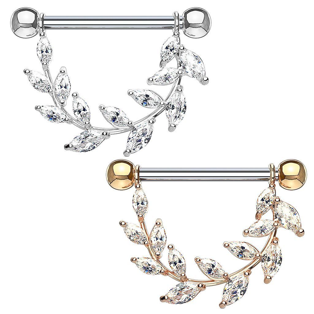 Taffstyle Intimpiercing Intimpiercing mit Kristall Anhänger, Intim Brustwarzenpiercing Hantel Barbell Anhänger filigran Farn Blatt