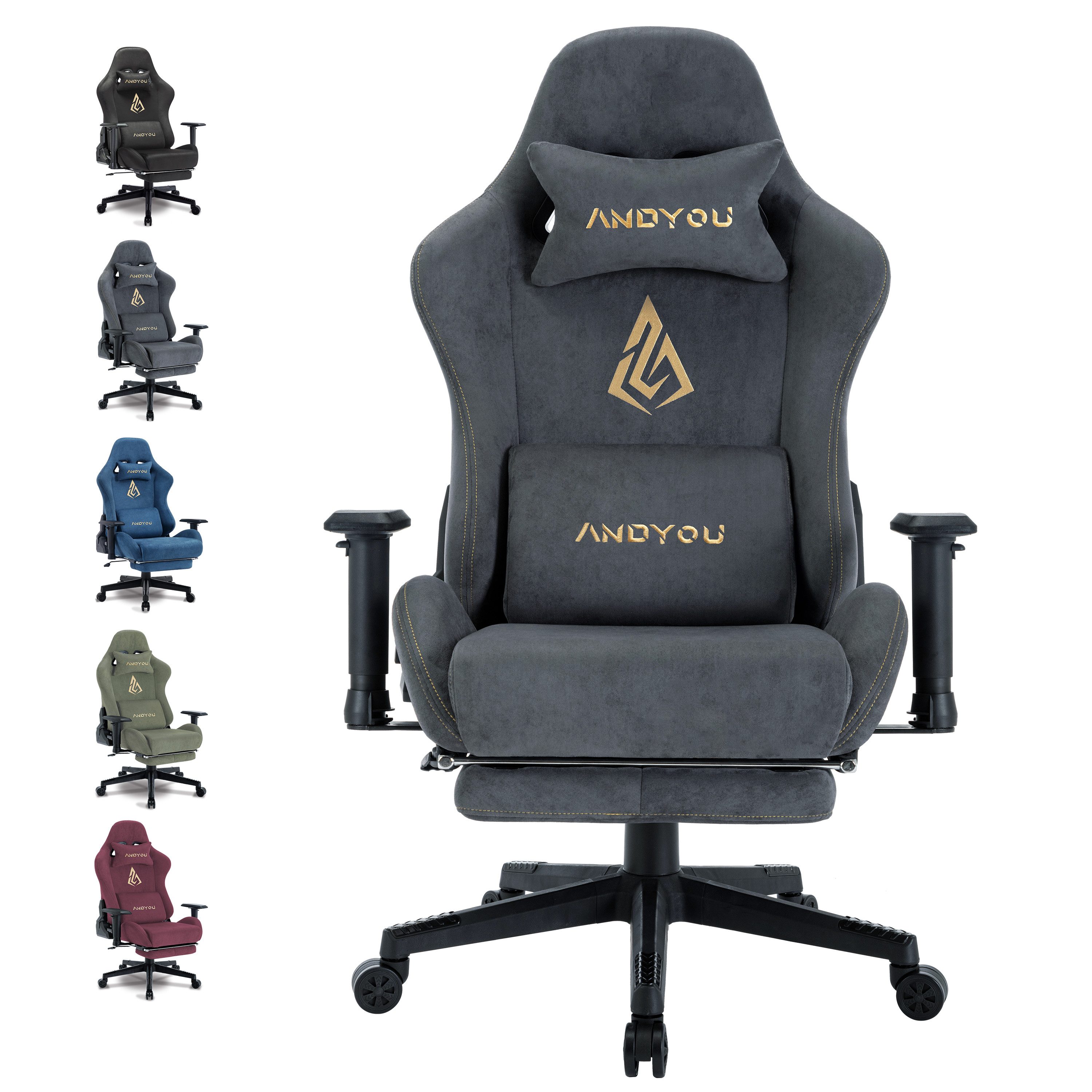 ANDYOU Gaming-Stuhl mit atmungsaktivem Alcantara-Bezug, drehbar, ergonomisc günstig online kaufen
