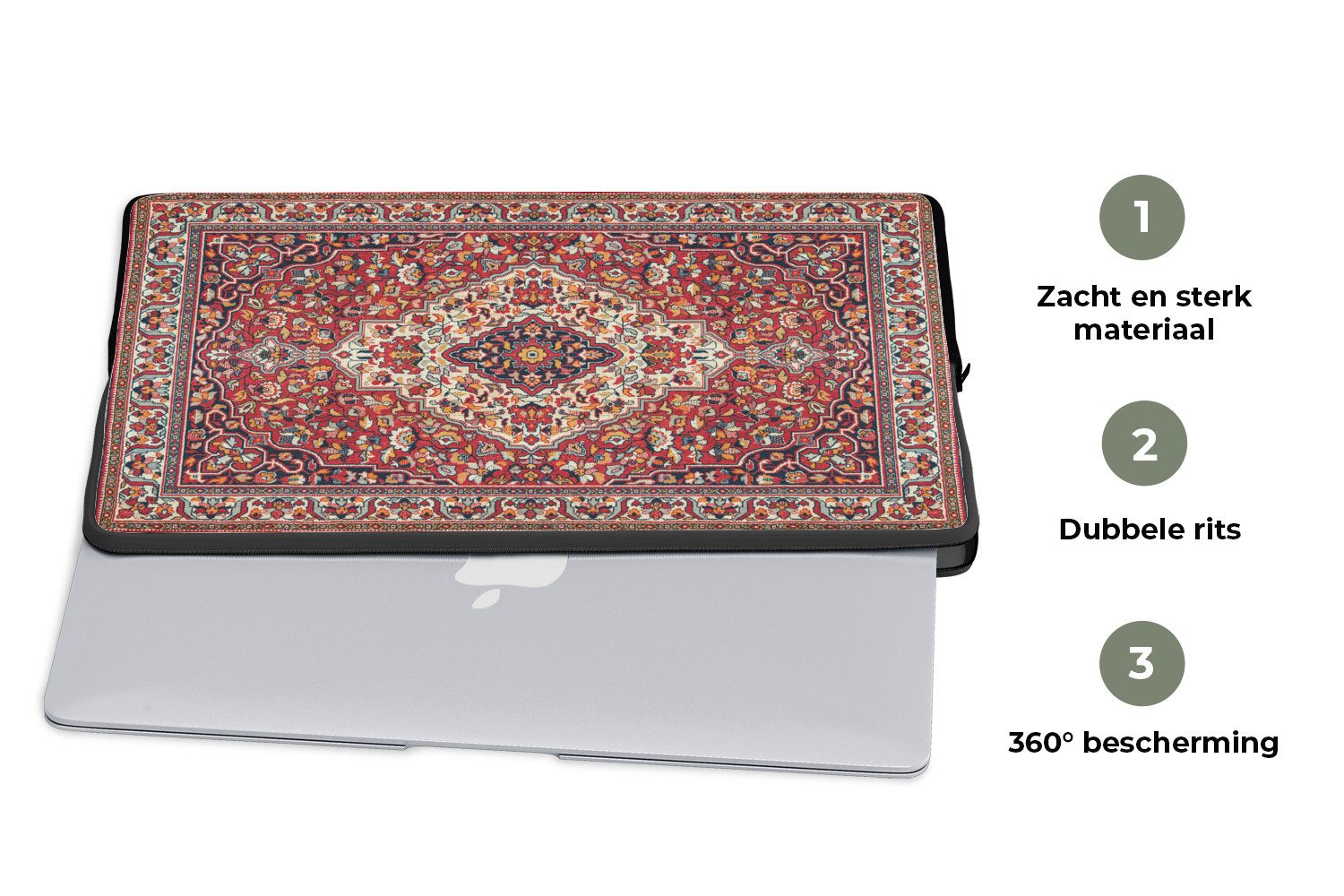 MuchoWow Laptop-Hülle Persische Teppiche - Teppiche - Muster - Rot 13.3 Zoll, Laptopsleeve, weiches Innenfutter zum Schutz Kratzern, Laptoptasche – Bild 4 von 5