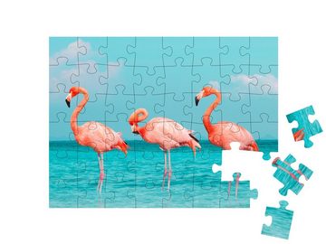 puzzleYOU Puzzle Flamingos im blauen Meer, 48 Puzzleteile, puzzleYOU-Kollektionen 48 Teile, Flamingos, Tiere in Savanne & Wüste