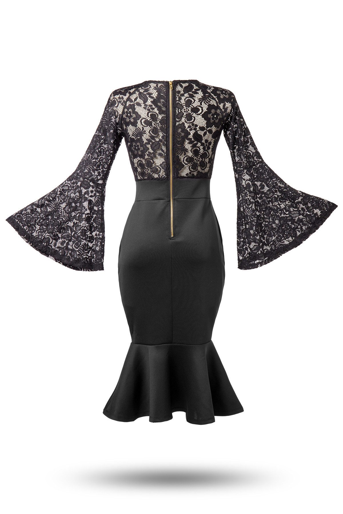 Atixo Minikleid Volant Damen Pencilkleid in schwarz mit Spitze Trompetenärmeln Vintage