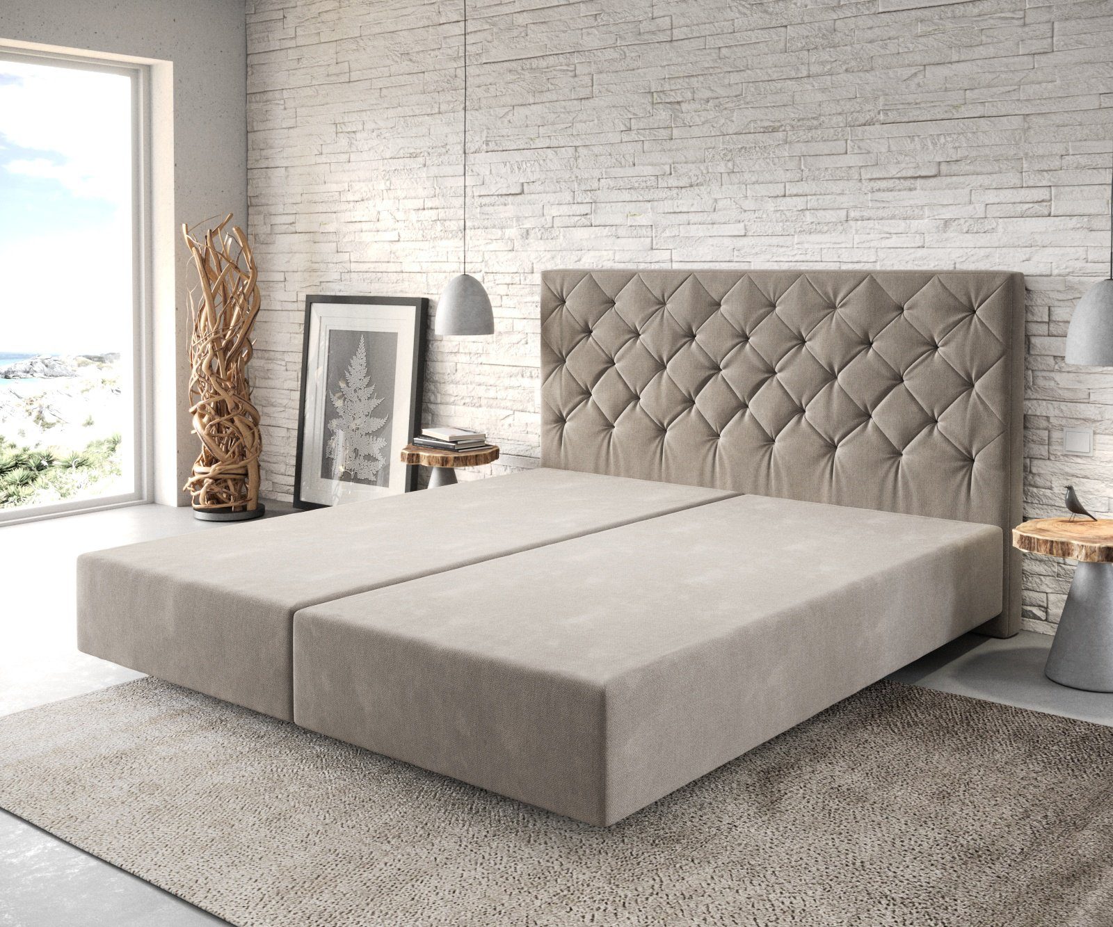 DELIFE Boxspringbett Dream-Great, Mikrofaser Beige 180x200 cm