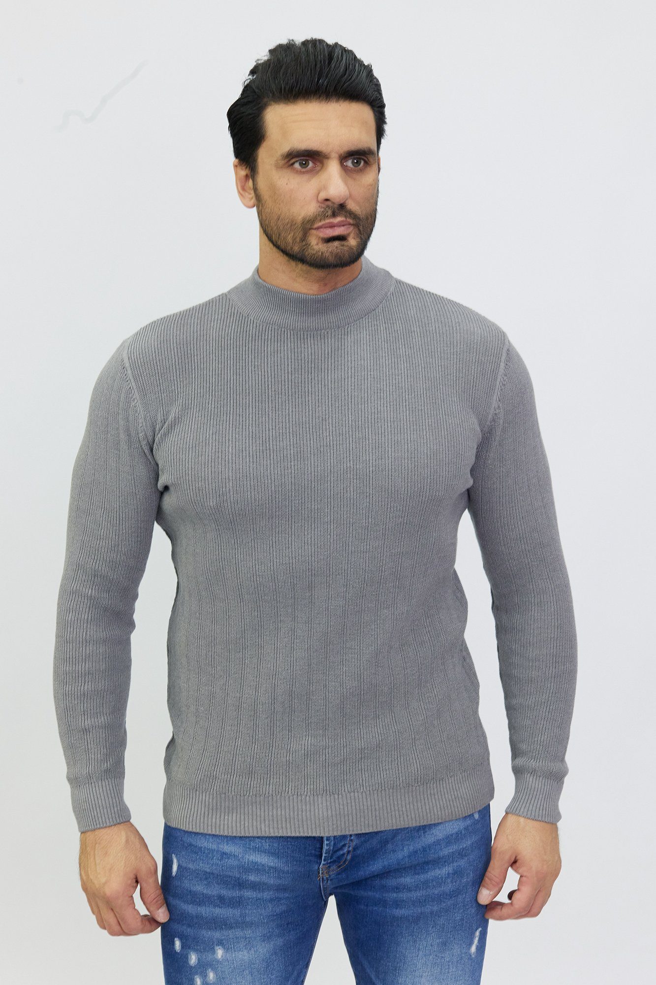 Denim Distriqt Strickpullover Stehkragen Pullover in feinem Muster günstig online kaufen