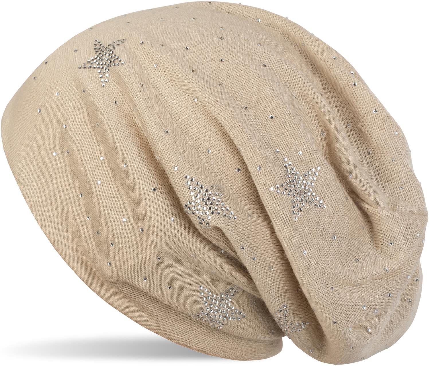 styleBREAKER Beanie (1-St) Beanie Strass mit Beige Sterne