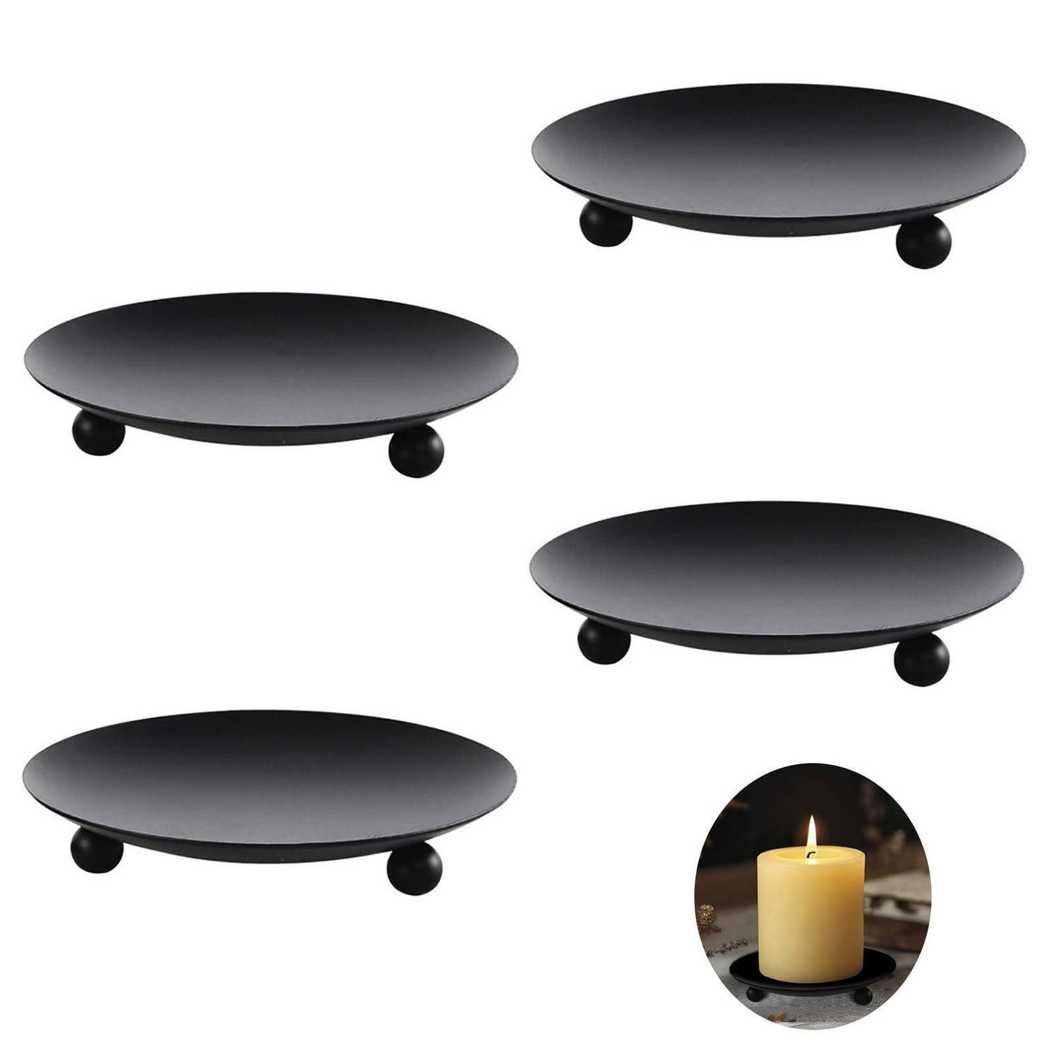 LuxusKollektion Kerzentablett Kerzenteller 4er-Pack Schwarz (4 St)