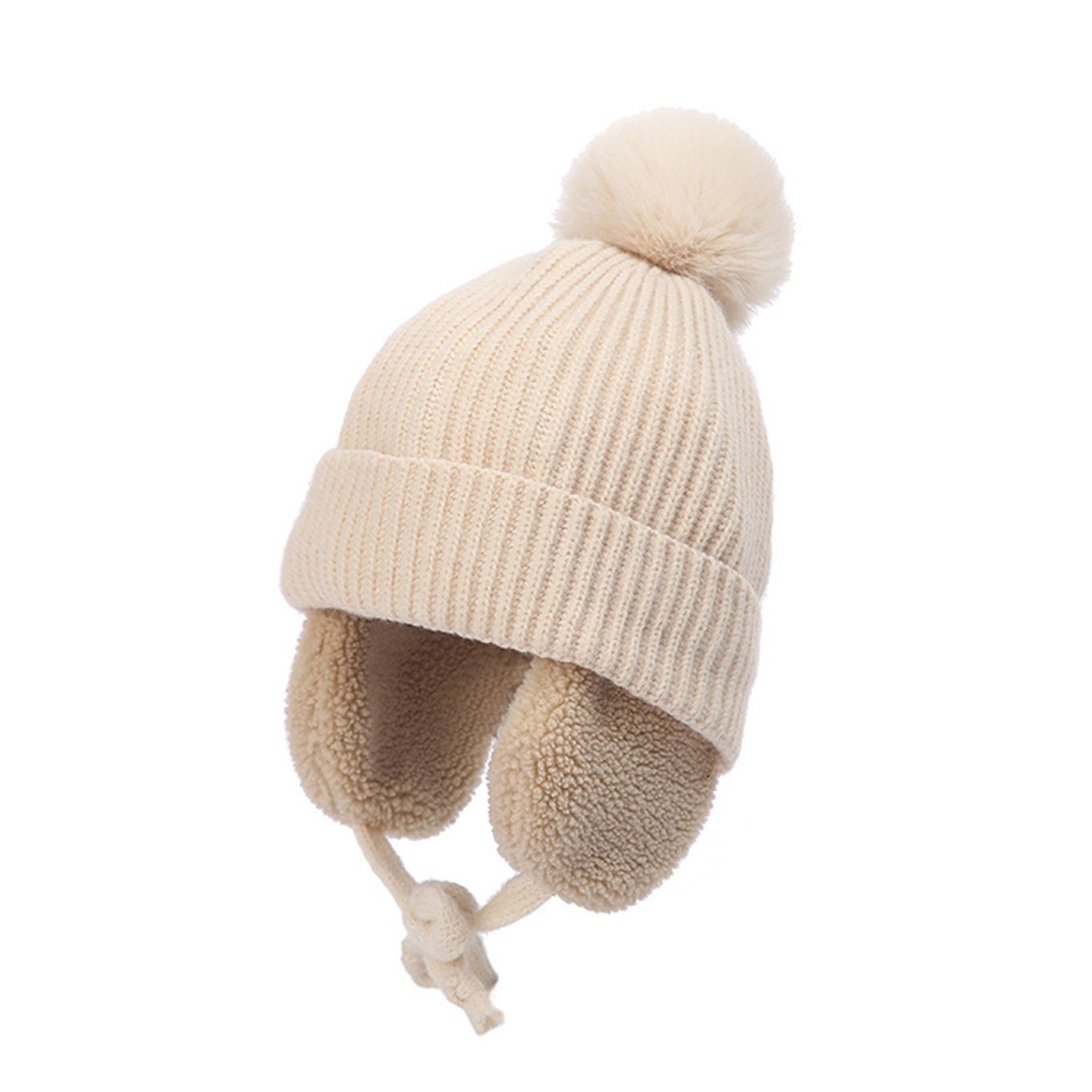 Rutaqian Strickmütze Baby wintermütze Stricken Hut Verdicken Ohrenschützer Hut für Kinder (Kinder Wintermütze für Mädchen Jungen 2-8 Jahre) mit Fleece gefüttert Aprikose