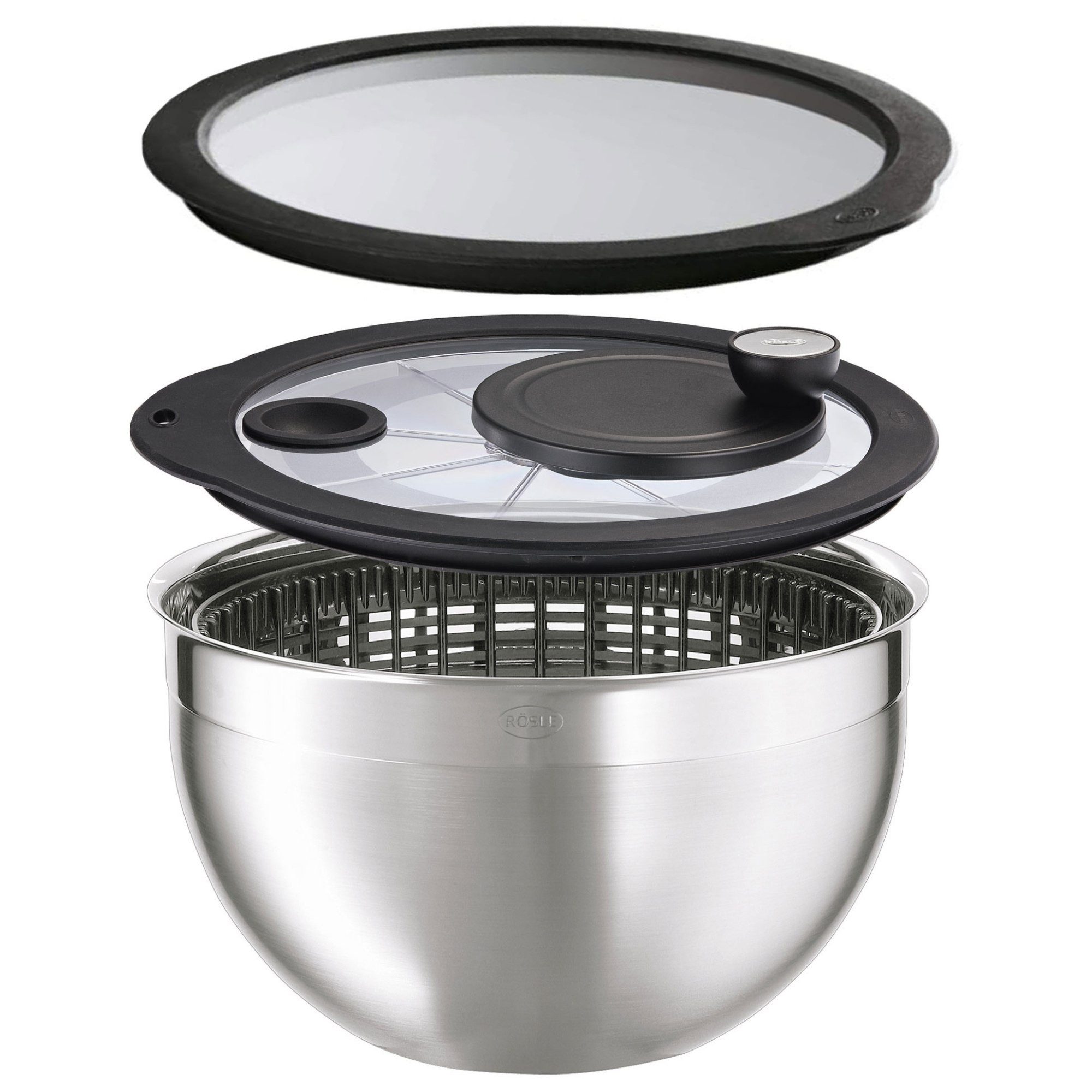 RÖSLE Salatschleuder RÖSLE Salatschleuder incl. Glasdeckel und Frischhaltedeckel Edelstahl