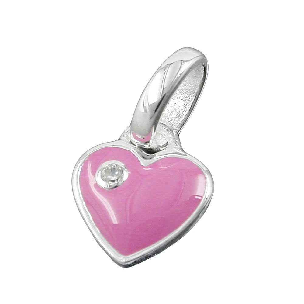 Gallay Herzanhänger 9mm Herz pink lackiert mit Zirkonia Silber 925 (Anhänger, 1-tlg)