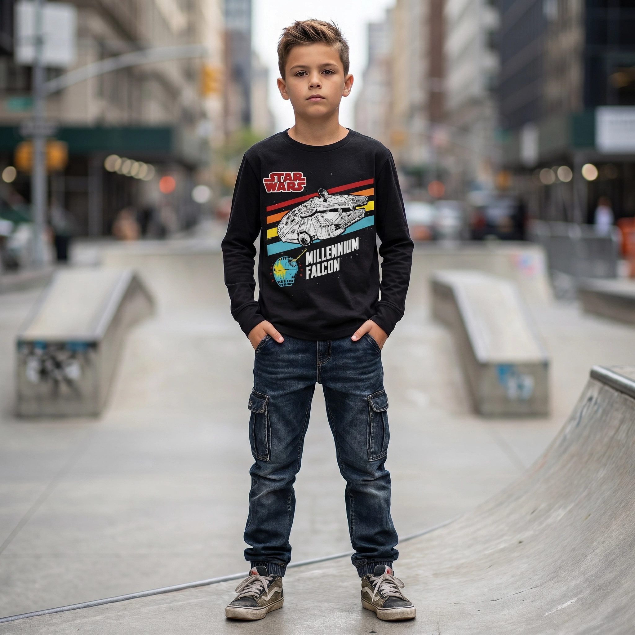 Star Wars Langarmshirt Star Wars Millennium Falcon Kinder Jugend langarm Shirt 100% Baumwolle