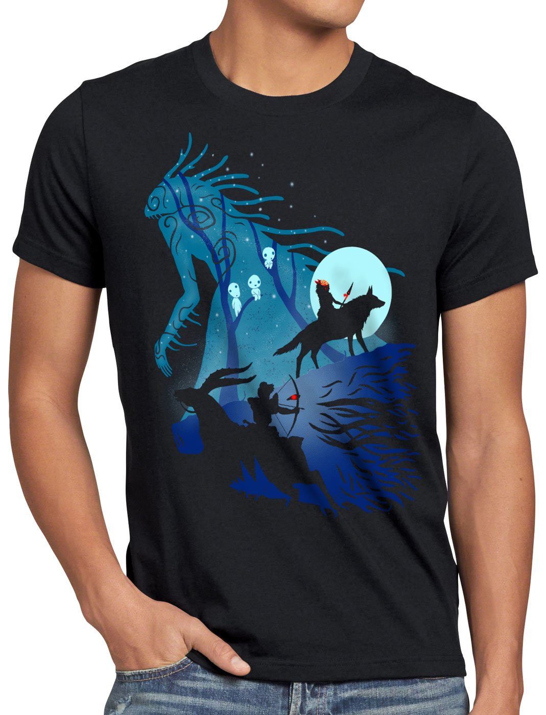 style3 Print-Shirt Herren T-Shirt Mononoke prinzessin Vollmond wolf anime