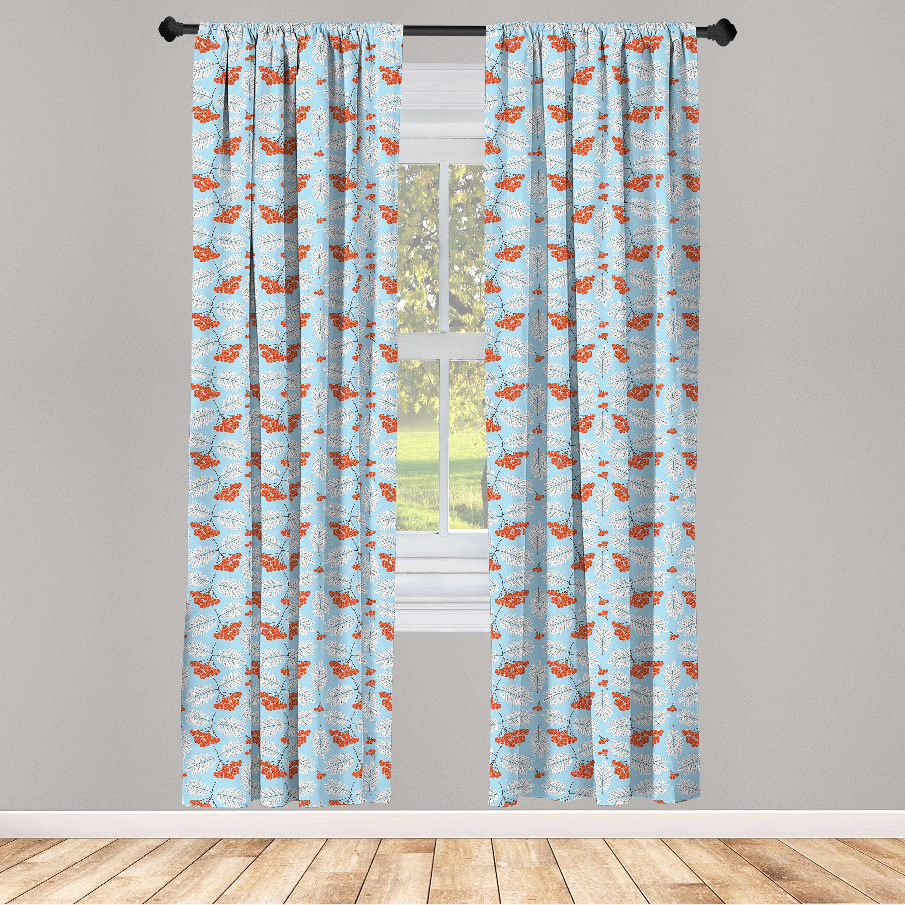 Gardine Vorhang für Wohnzimmer Schlafzimmer Dekor, Abakuhaus, Microfaser, Orange Blue Winter Rowan Frost Blatt