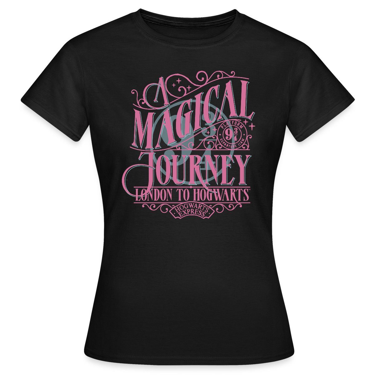 T-Shirt Harry Potter Gleis 9 ¾ Design In Rosa & Blau Frauen T-Shirt