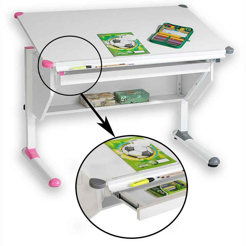 CARO-Möbel Kinderschreibtisch PHILIPP, Kinderschreibtisch höhenverstellbar mit Schublade Schreibtisch für Kin