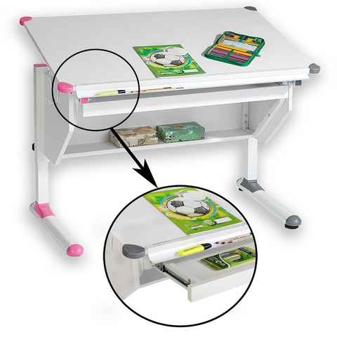CARO-Möbel Kinderschreibtisch PHILIPP, Schreibtisch höhenverstellbar mit Stiftablage, Rucksackhalterung