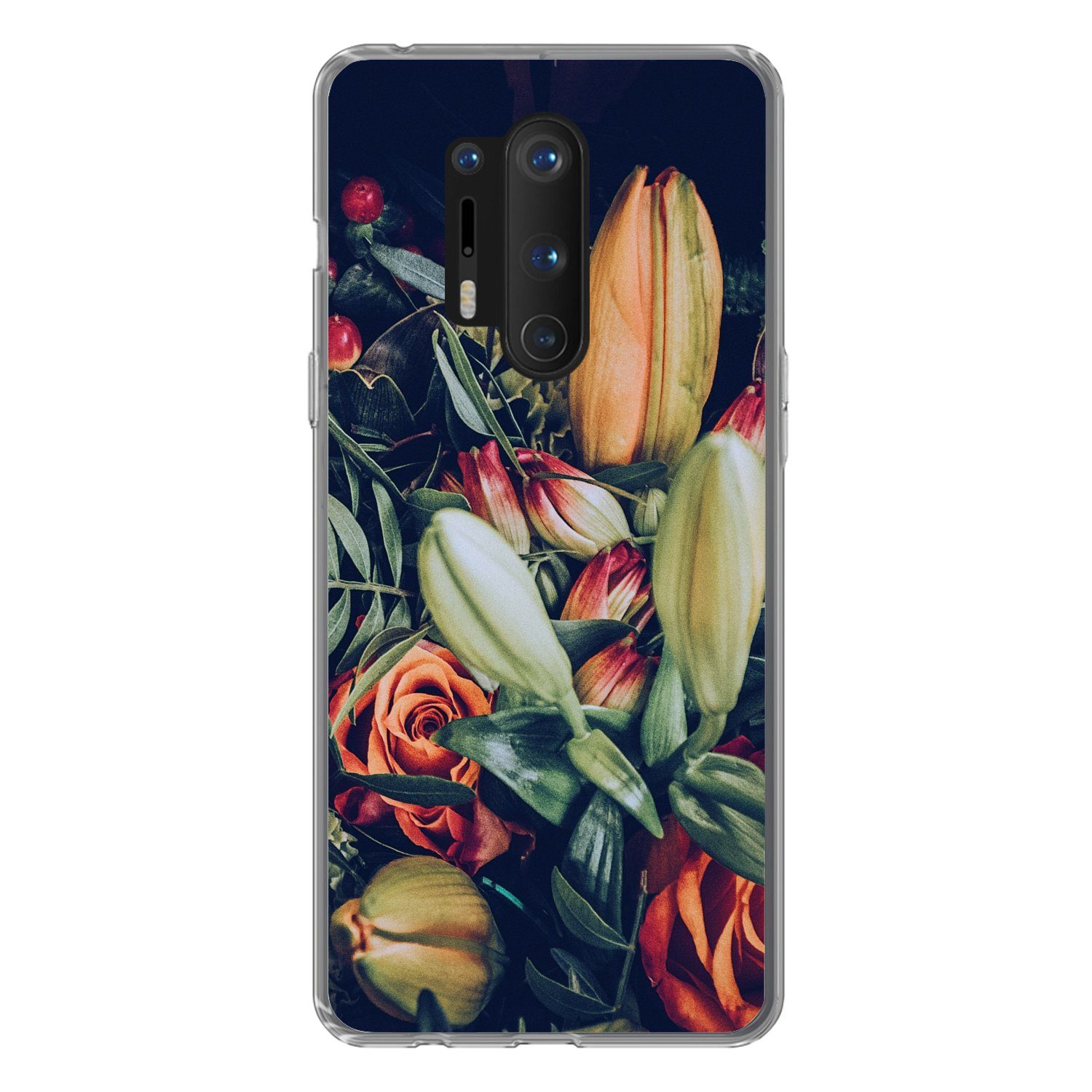 MuchoWow Handyhülle für OnePlus 8 Pro Blumenstrauß - Stilleben - Blumen - Pflanzen - Rot, Phone Case, Silikon, Schutzhülle Dünn