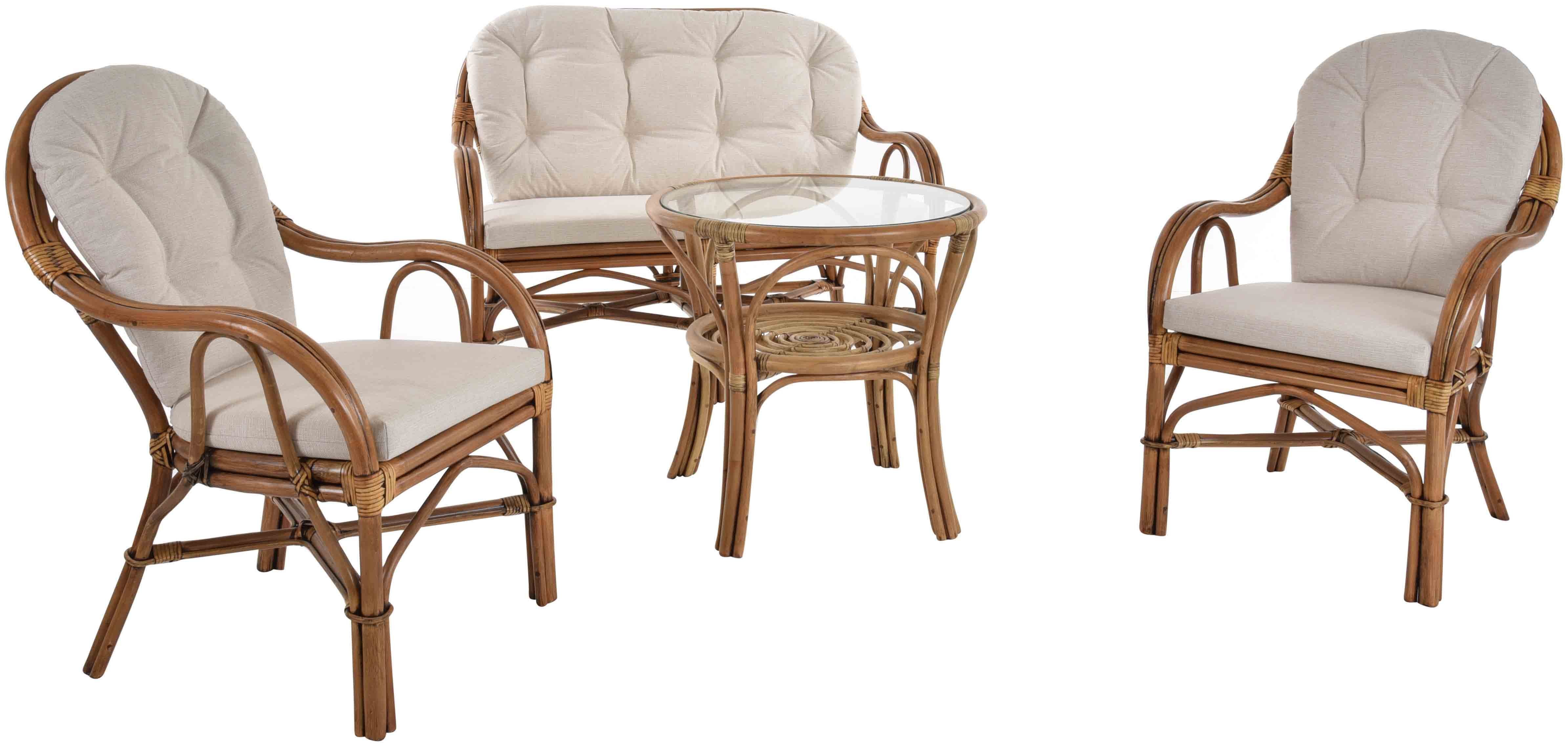 Rattangarnitur, Krines Rattan Garnitur Sitzgruppe, Braun Tisch, Sitzgruppe (4-tlg), Rattangruppe Home Set Wintergartenset Vintage Kleiner Wintergarten 4-teilig, Rattanmöbel,