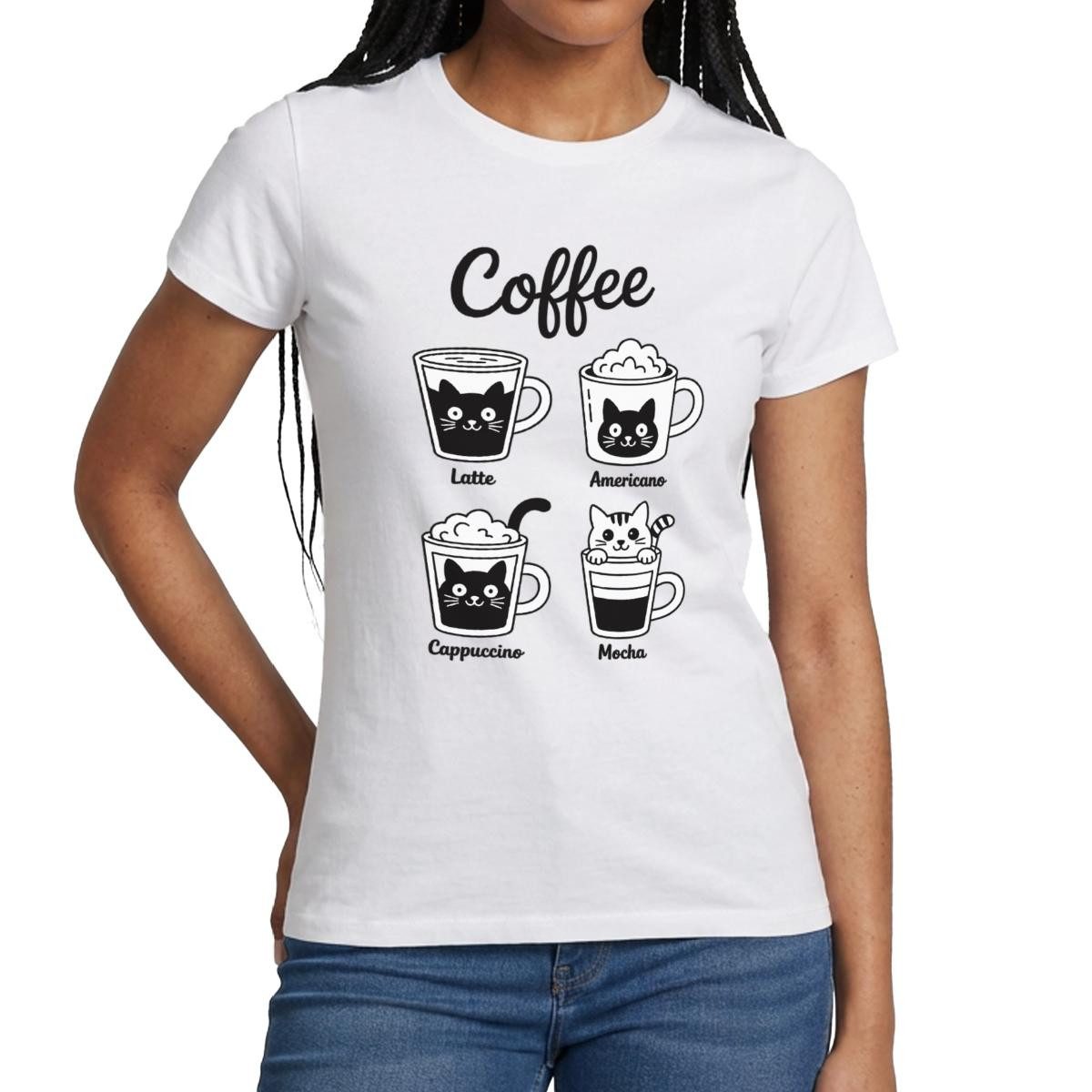 Spreadshirt T-Shirt Coffee Katzen, Latte Americano Cappuccino Mocha Frauen T-Shirt (1-tlg)