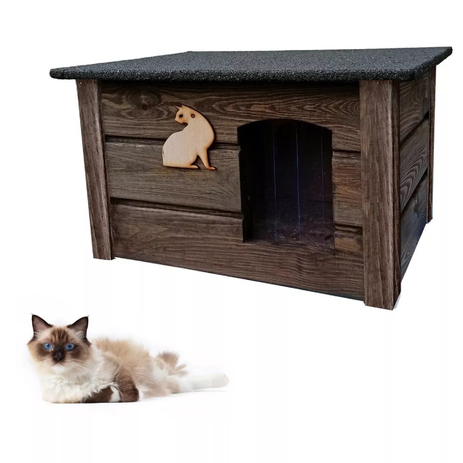 QLS Tierhaus Katzenhaus 60x44cm, Hundehaus Holz Isoliert Winterfest Montiert Outdoor Draußen