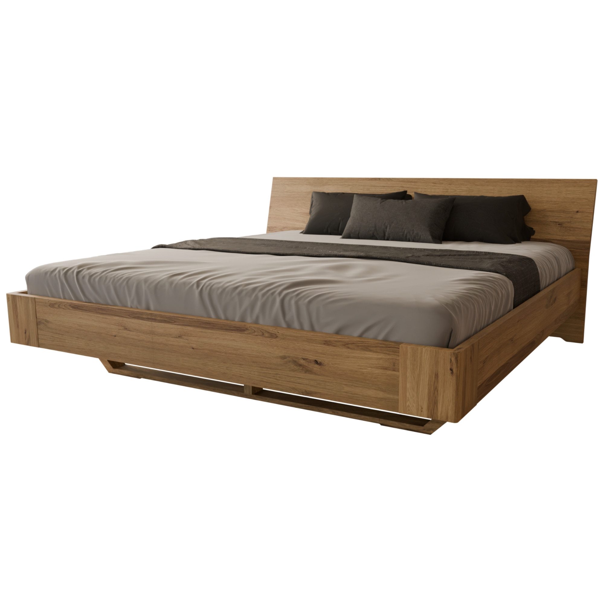 MeinMassivholz Massivholzbett HOVERO (Schwebebett, Einzel- & Doppelbett), Massivholz, Wildeiche & Kernbuche, Sonderlänge, Geölt, Made in Germany