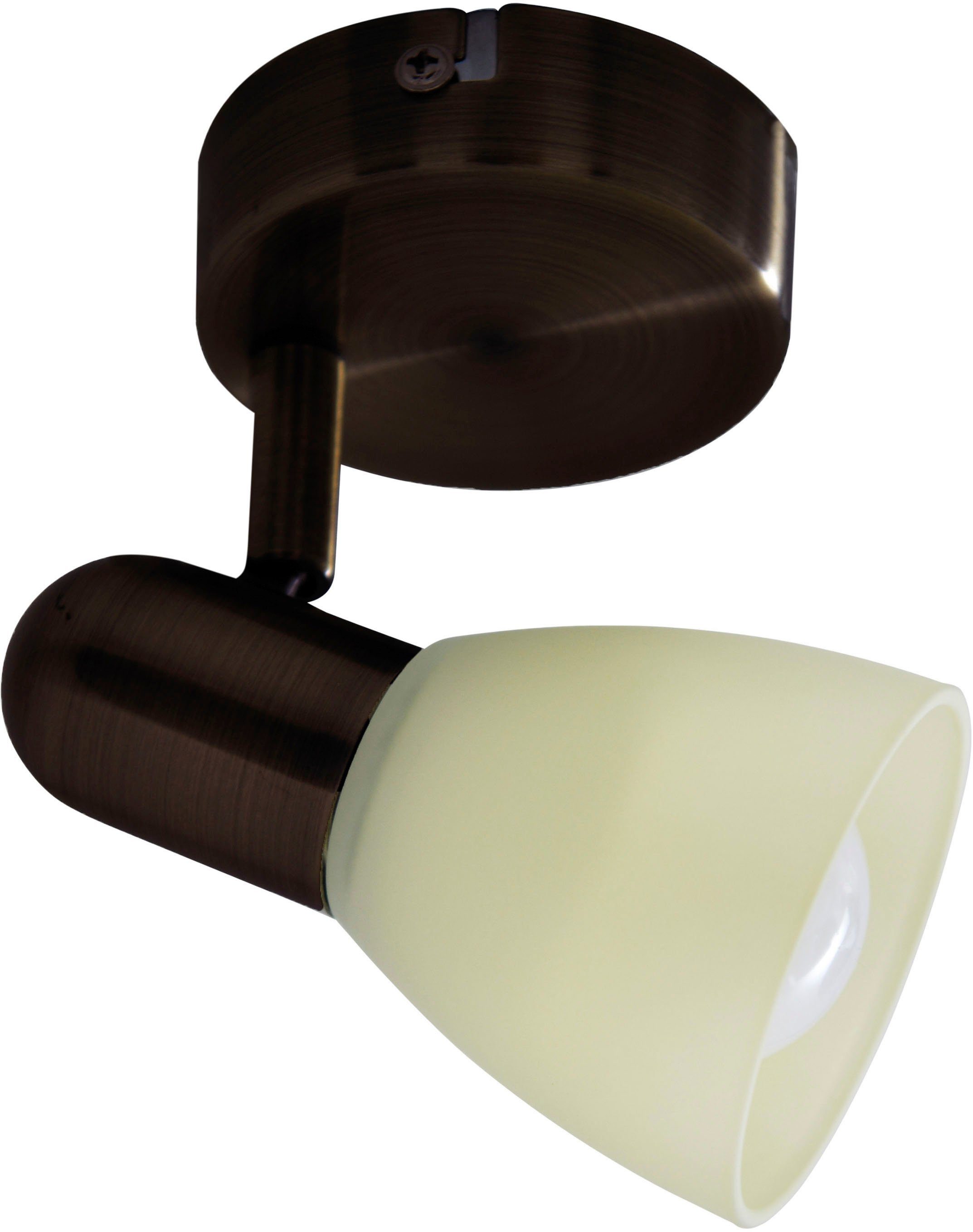 näve LED Deckenspot Mestre, LED wechselbar, Warmweiß, 1er LED Wand-u. Deckenspot, E14, braun, Glasschirm weiß