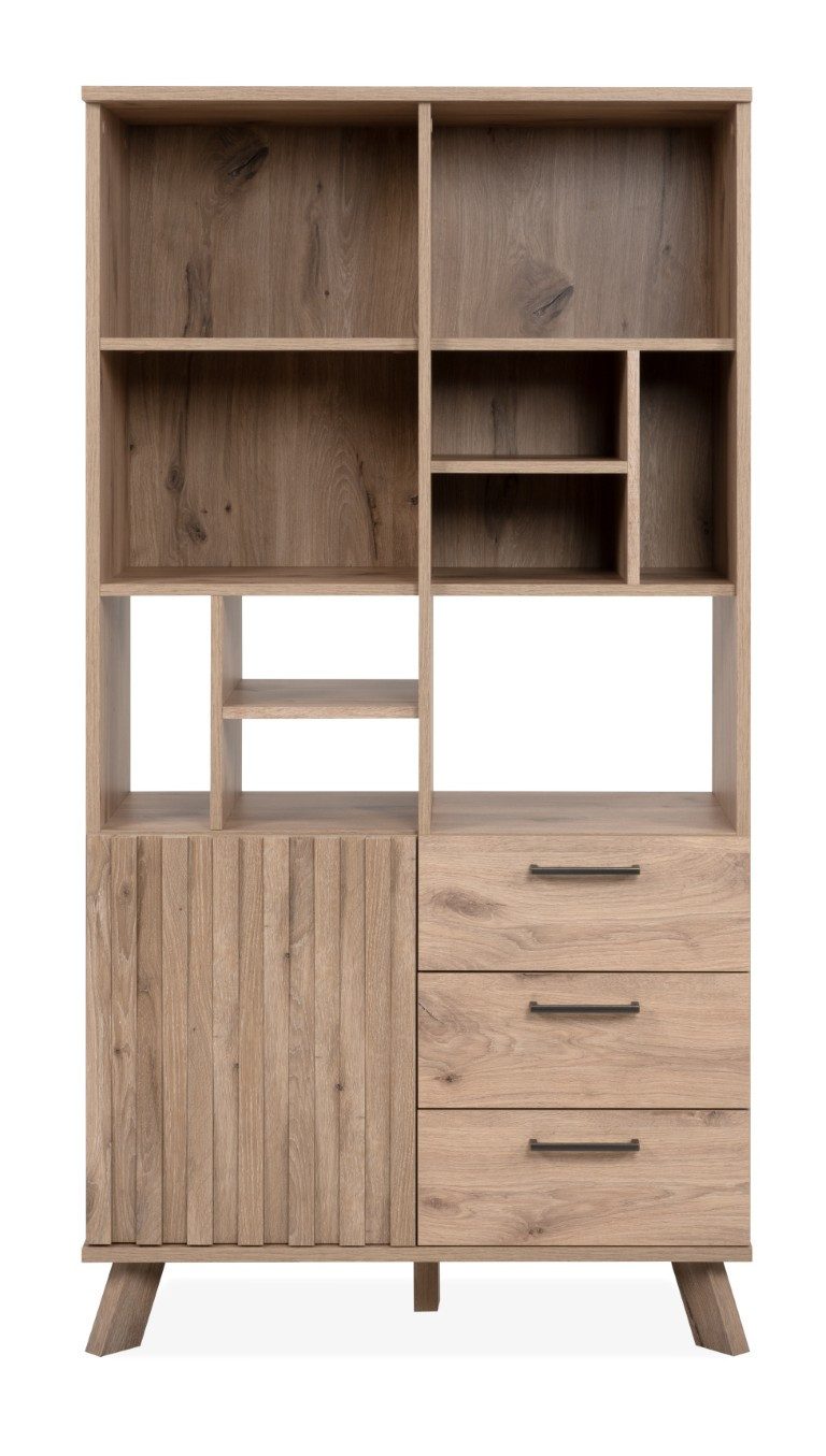 Finori Vitrine Highboard Kommode Wellington, 3D-Reliefoptik, Schwedeneiche