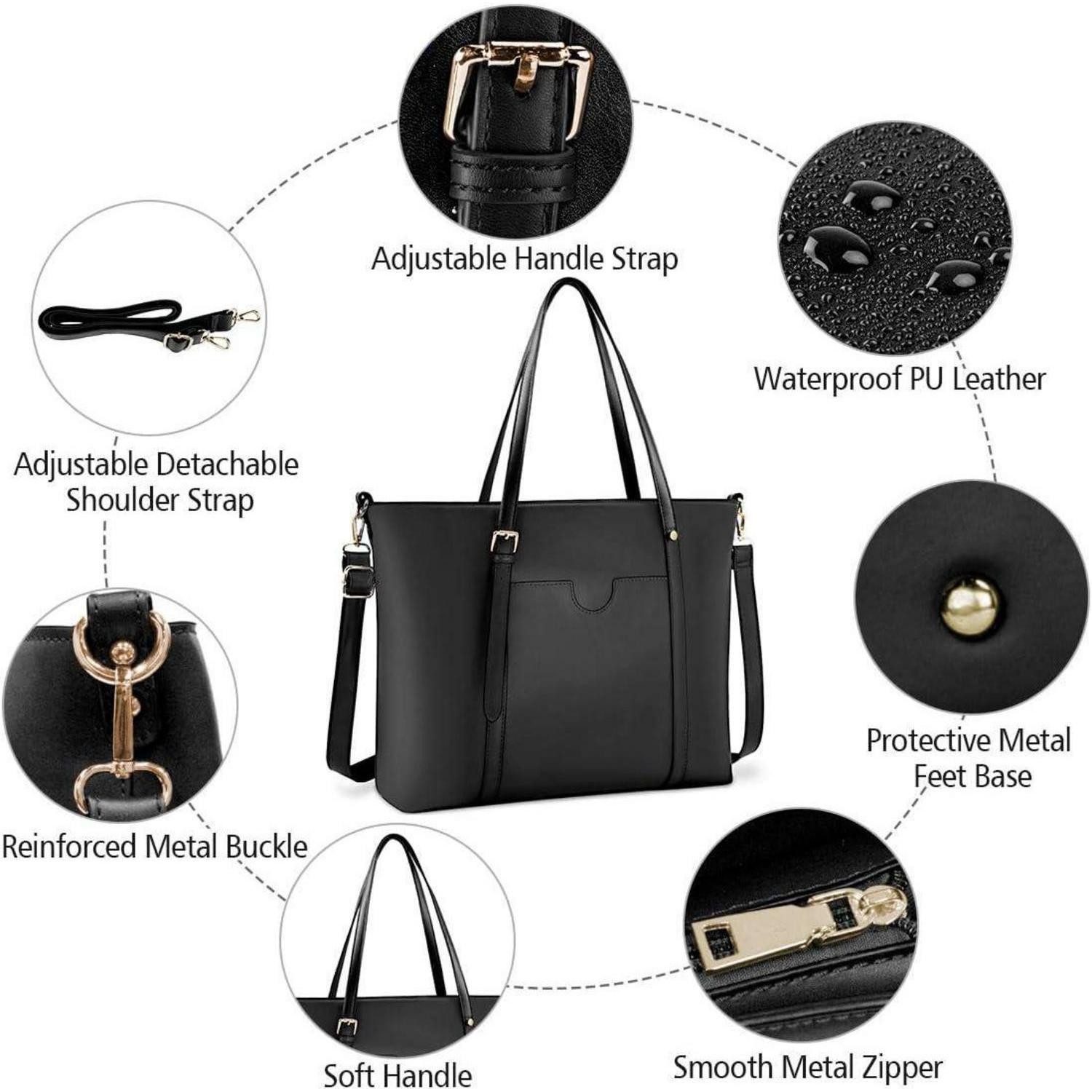 LuxusKollektion Laptoptasche Handtasche Shopper Damen Groß 15.6 Zoll PU Leder Schwarz Laptop