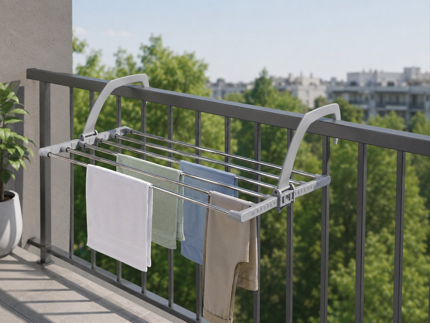Gardissimo Heizkörper-Wäschetrockner Balmy Heizkörper / Balkon Wäschetrockner Heizung Edelstahl, stufenlos in der Breite ausziehbar / wetterfest – Bild 3 von 5