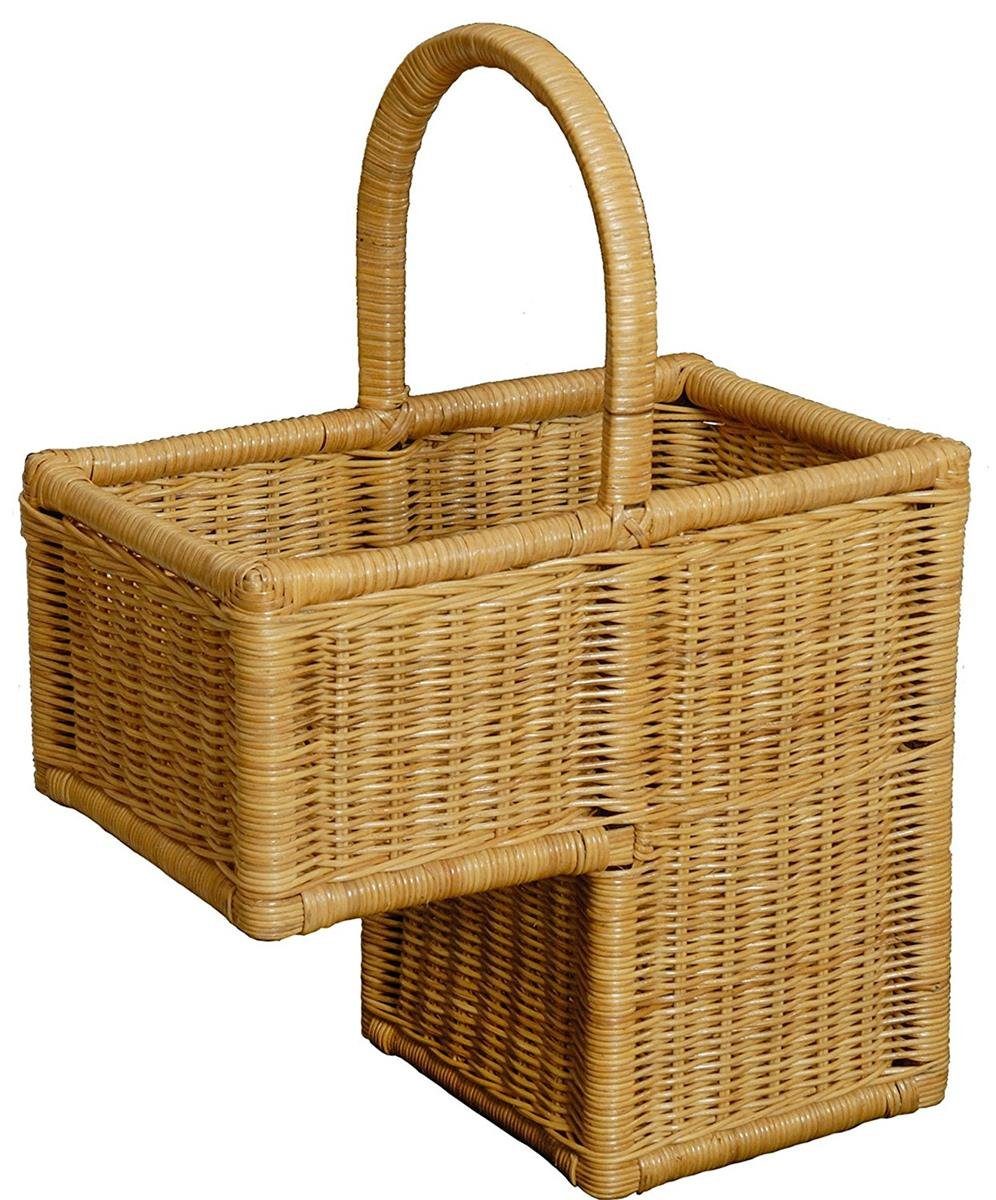 Krines Home Treppenkorb Korb mit Griff für Treppe Stufenkorb Treppenkorb aus Rattan geflochten, Handarbeit Tragekorb