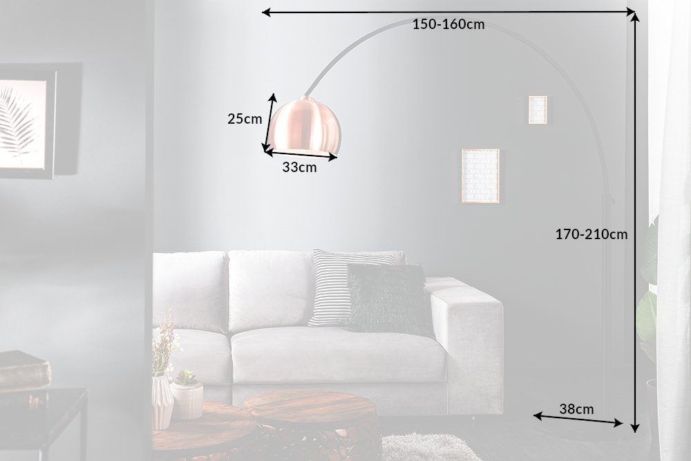 riess-ambiente Bogenlampe LOUNGE · Leuchtmittel, ohne / · cm Metall verstellbar Wohnzimmer · DEAL Design 170-210 kupfer schwarz, Modern