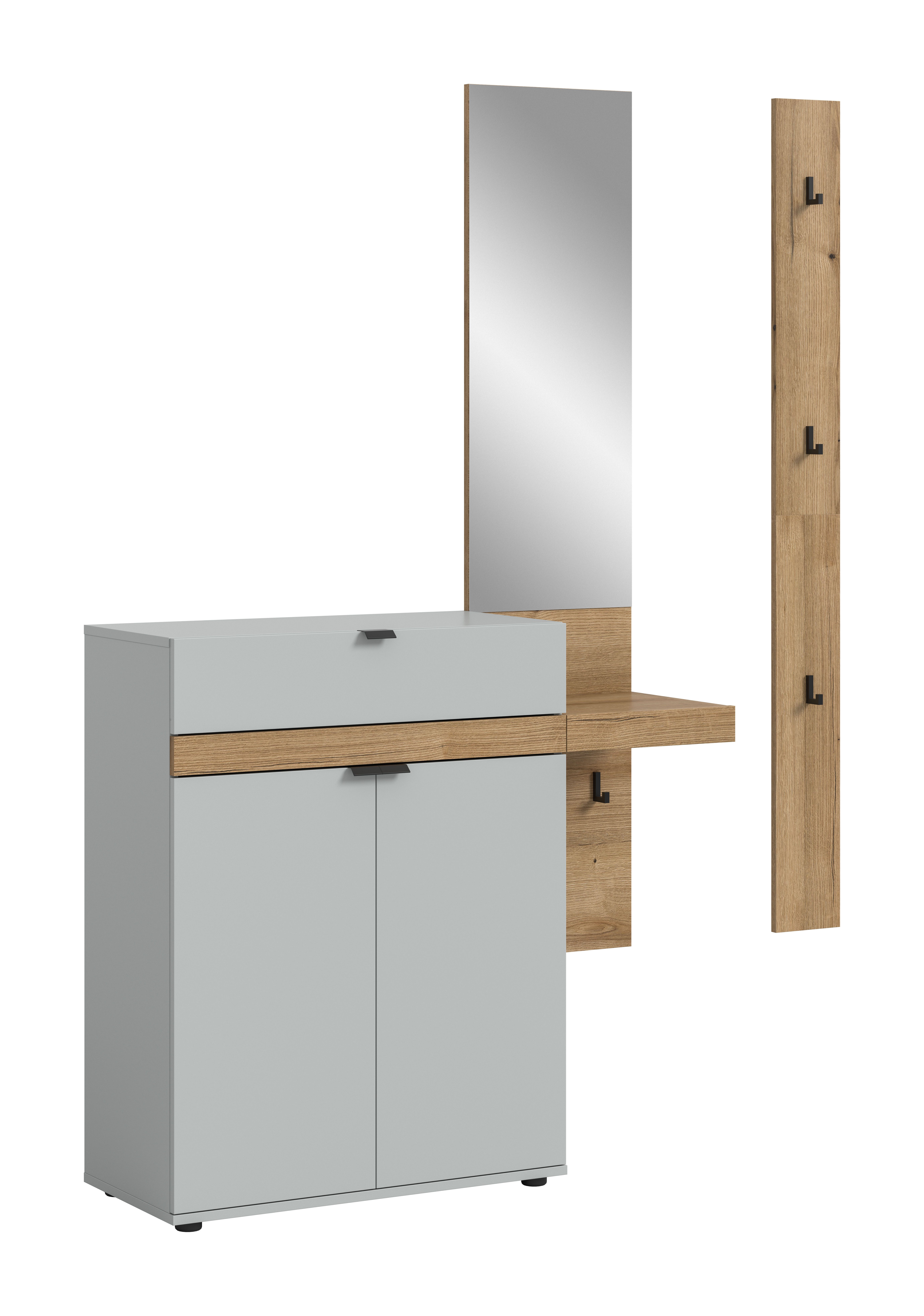 furnling Шкафы-Set Naroa, (3-St., Шкафыpaneel, Hakenpaneel, Schuhkommode), Schuhschrank, Шкафыmöbel, Breite 148 cm, grau/Evoke Oak