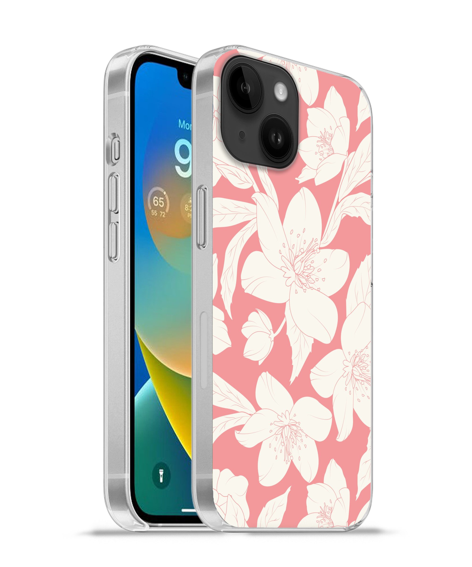 MuchoWow Handyhülle für Apple iPhone 14 Blumen - Muster - Rosa - Weiß, Smartphone-Bumper, Print, Handy Schutzhülle Dünn