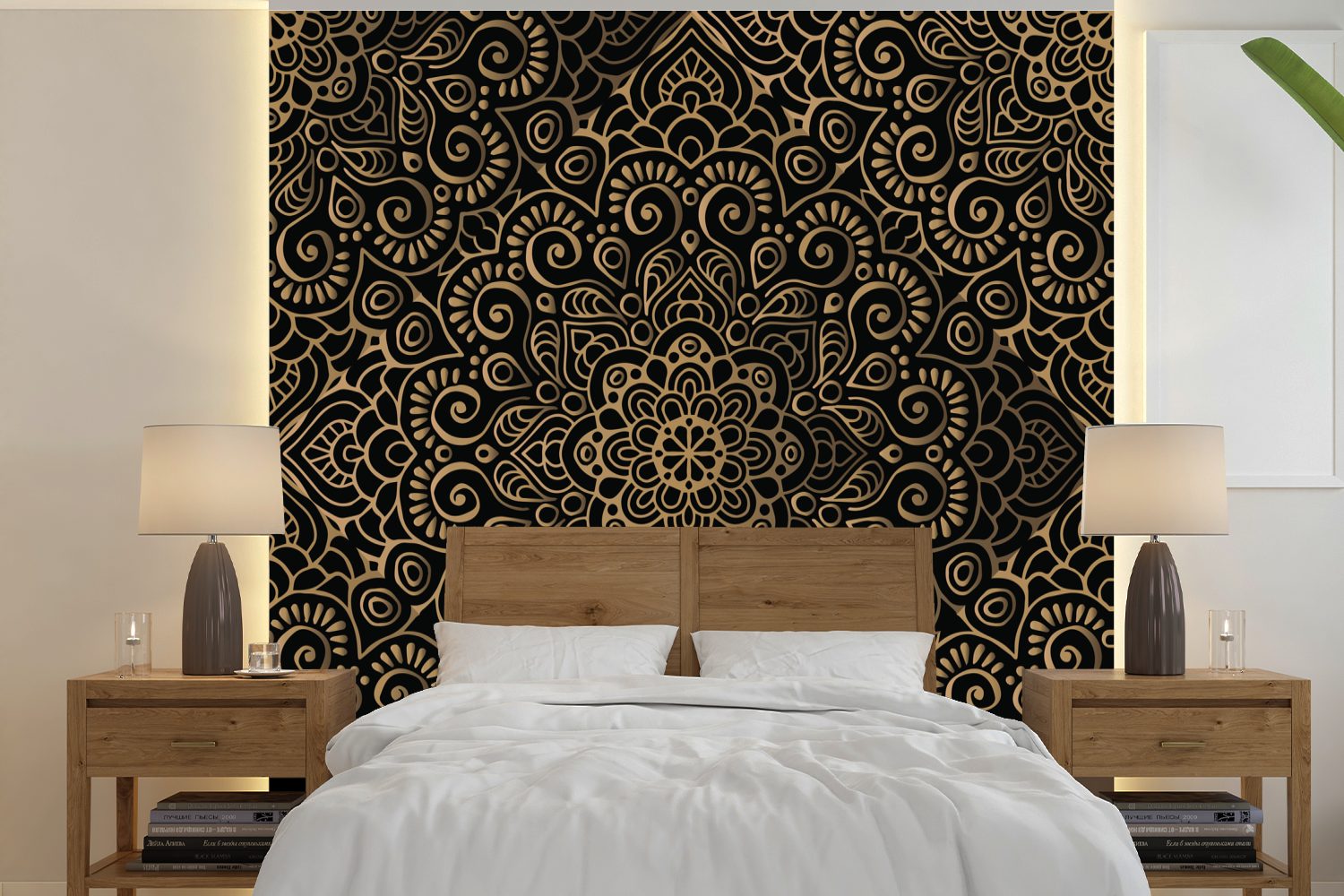 MuchoWow Fototapete Mandala (5 Wandtapete Muster, Tapete oder Matt, Schlafzimmer, Wohnzimmer St), bedruckt, indisches Vinyl für
