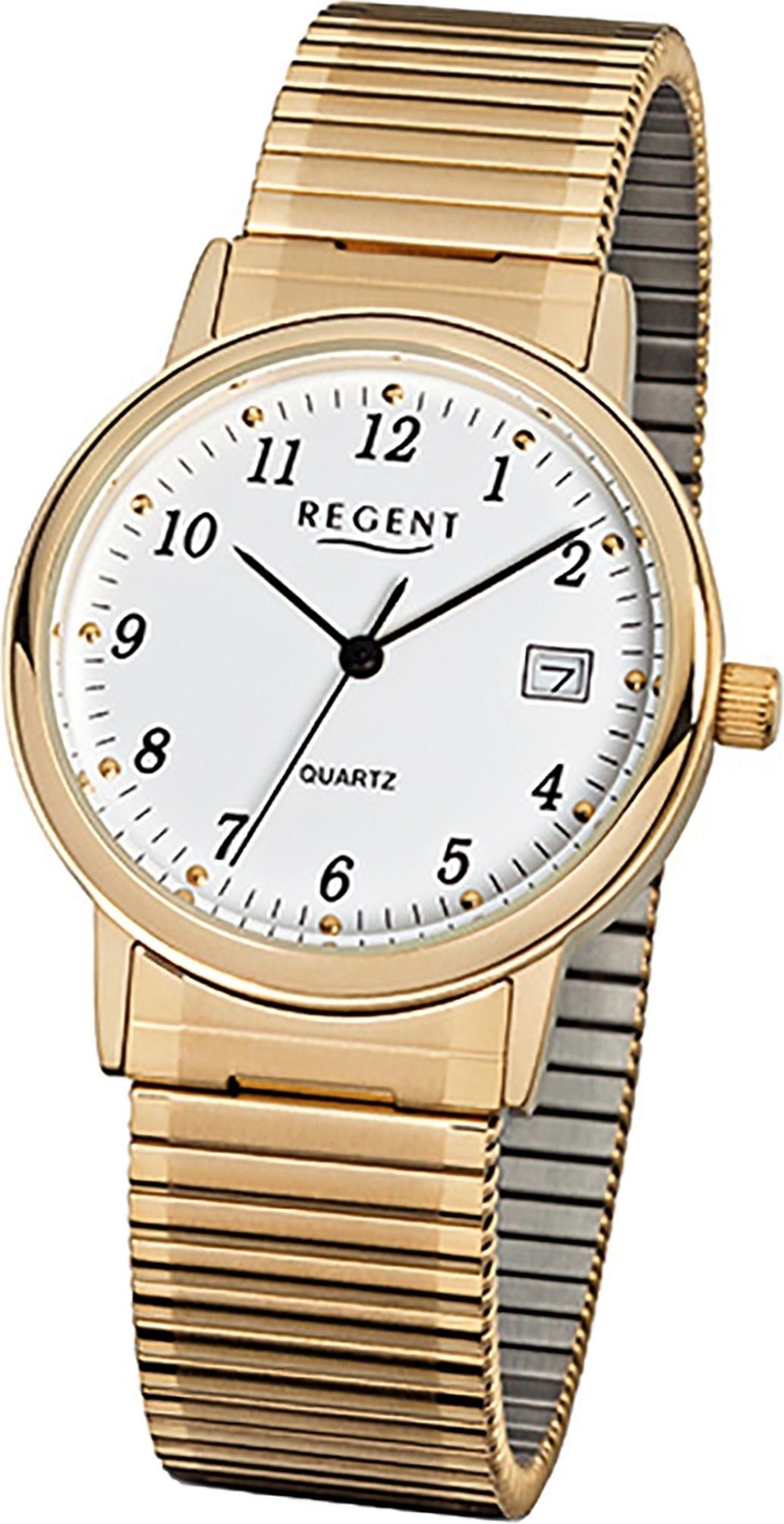 Regent Stahl Edelstahl, Uhr mittel Herrenuhr Gehäuse, rundes (ca. ionenplattiert Quarzuhr Herren 35mm) Quarzuhr, F-707 Regent