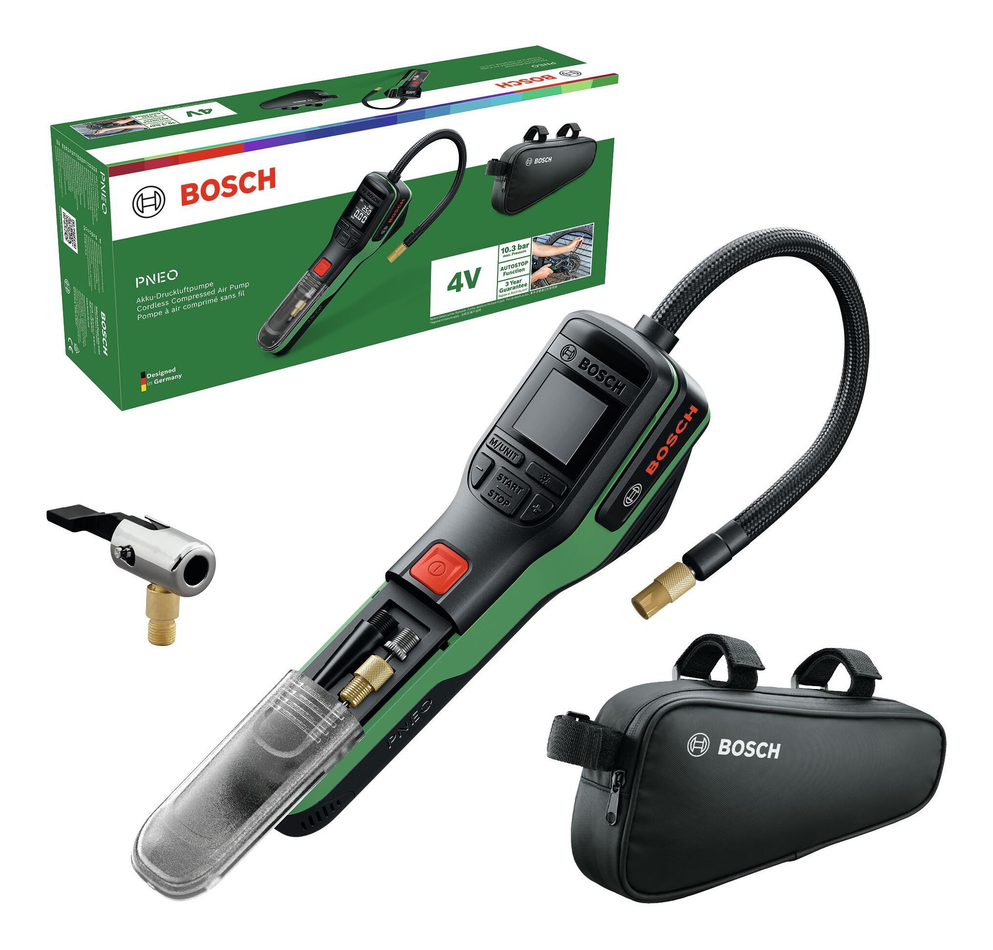 BOSCH Akku-Luftpumpe PNEO, Druckluftpumpe mit 1x Akku 3 Ah - in Fahrradtasche
