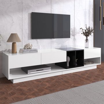 XDeer TV-Schrank TV-Schrank, Lowboard, Kombination in Hochglanz-Weiß und Schwarz Farbblockierendes Design, Schubladen, Fächer, mehrere Stauräume