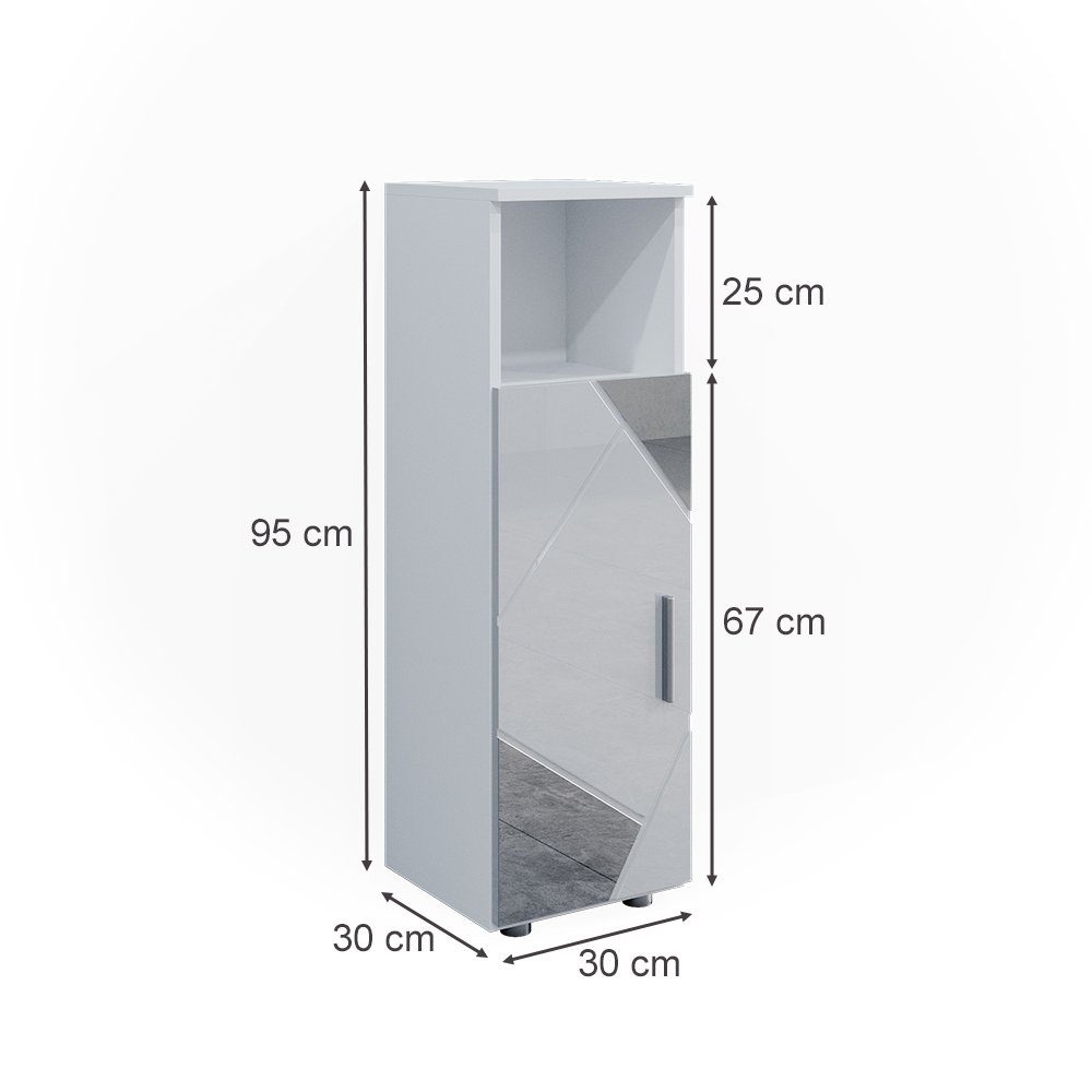 Vicco Midischrank Irma, Weiß Hochglanz mit Einsätzen, 30 x 95 cm (1-St) mit Dekospiegel