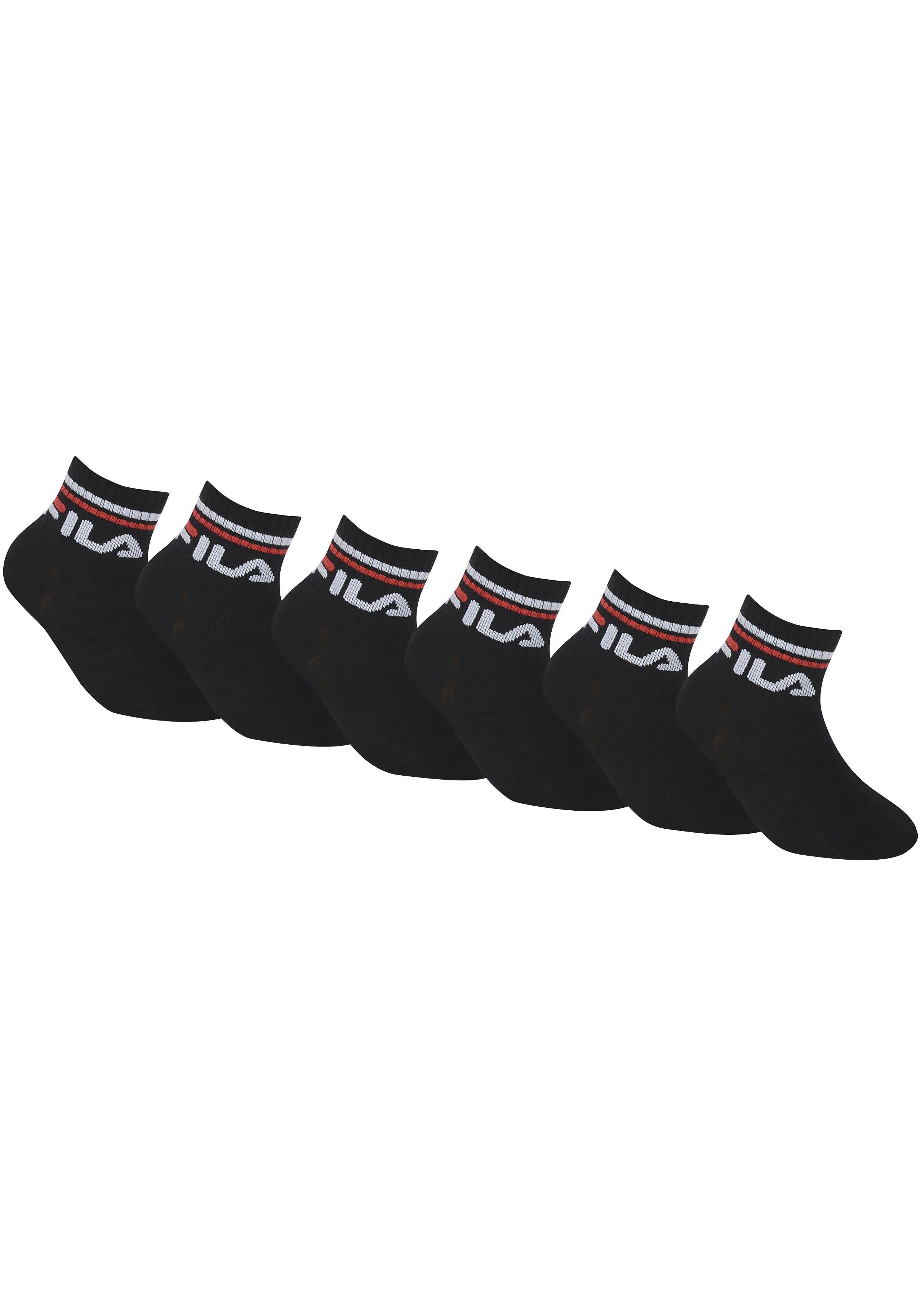 Fila Kurzsocken (Packung, 6-Paar) schwarz eingestricktem Kindersocken im Bündchen, Logo mit