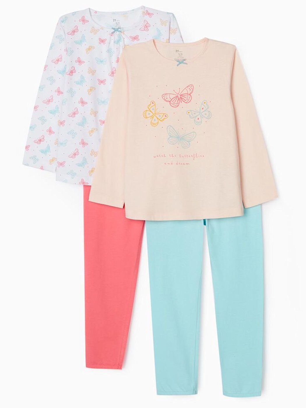 ZIPPY Pyjama Zippy 2er Pack Mädchen Schlafanzug Pyjama lang Doppelpack Vögelchen (4 tlg)