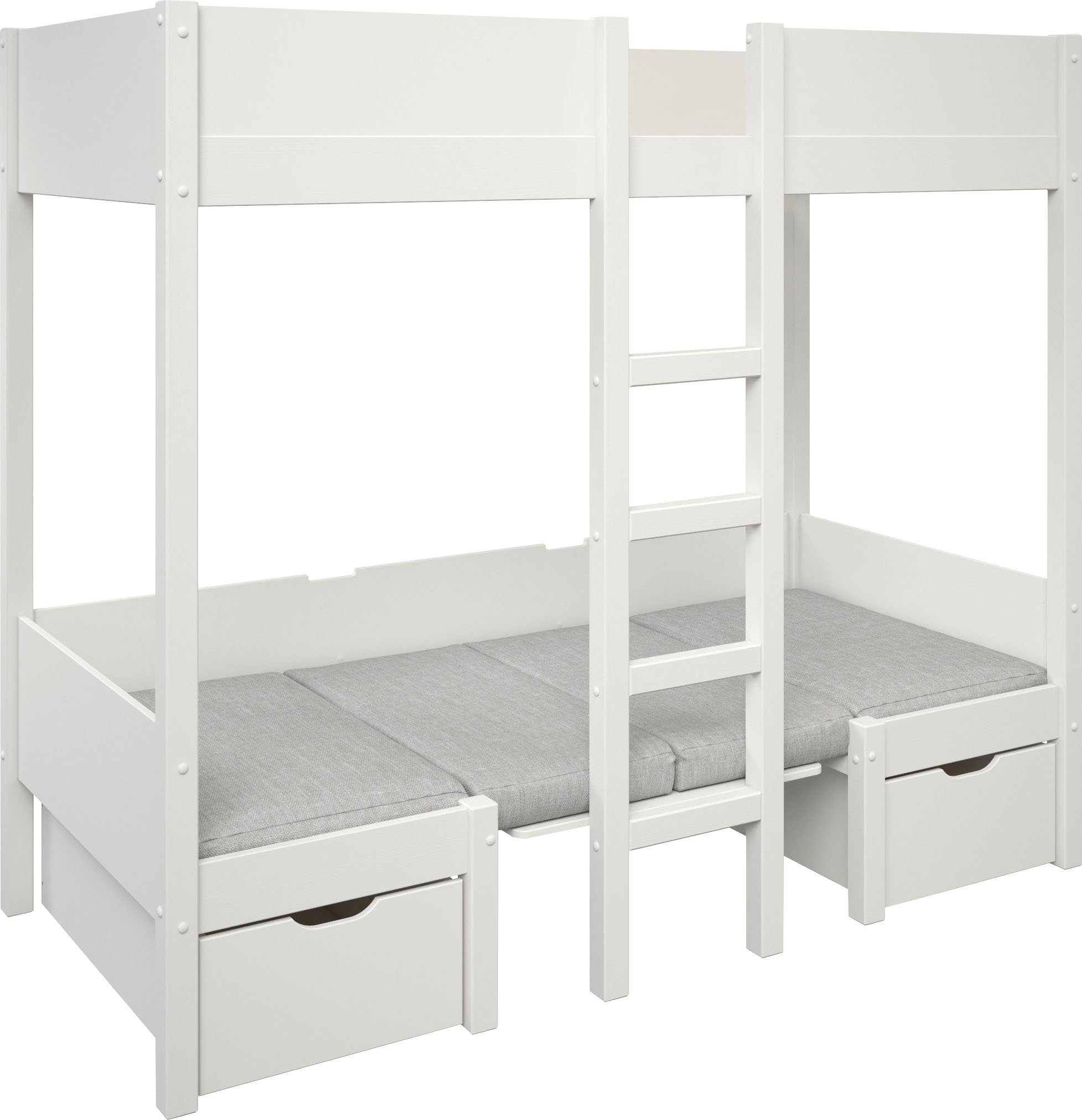 Lüttenhütt "TIPO" Bunk Bed, Top Seller! Includes lower mattress, 90x200cm, plenty of storage space, solid wood, includes table, 2 drawers, 2 sleeping places