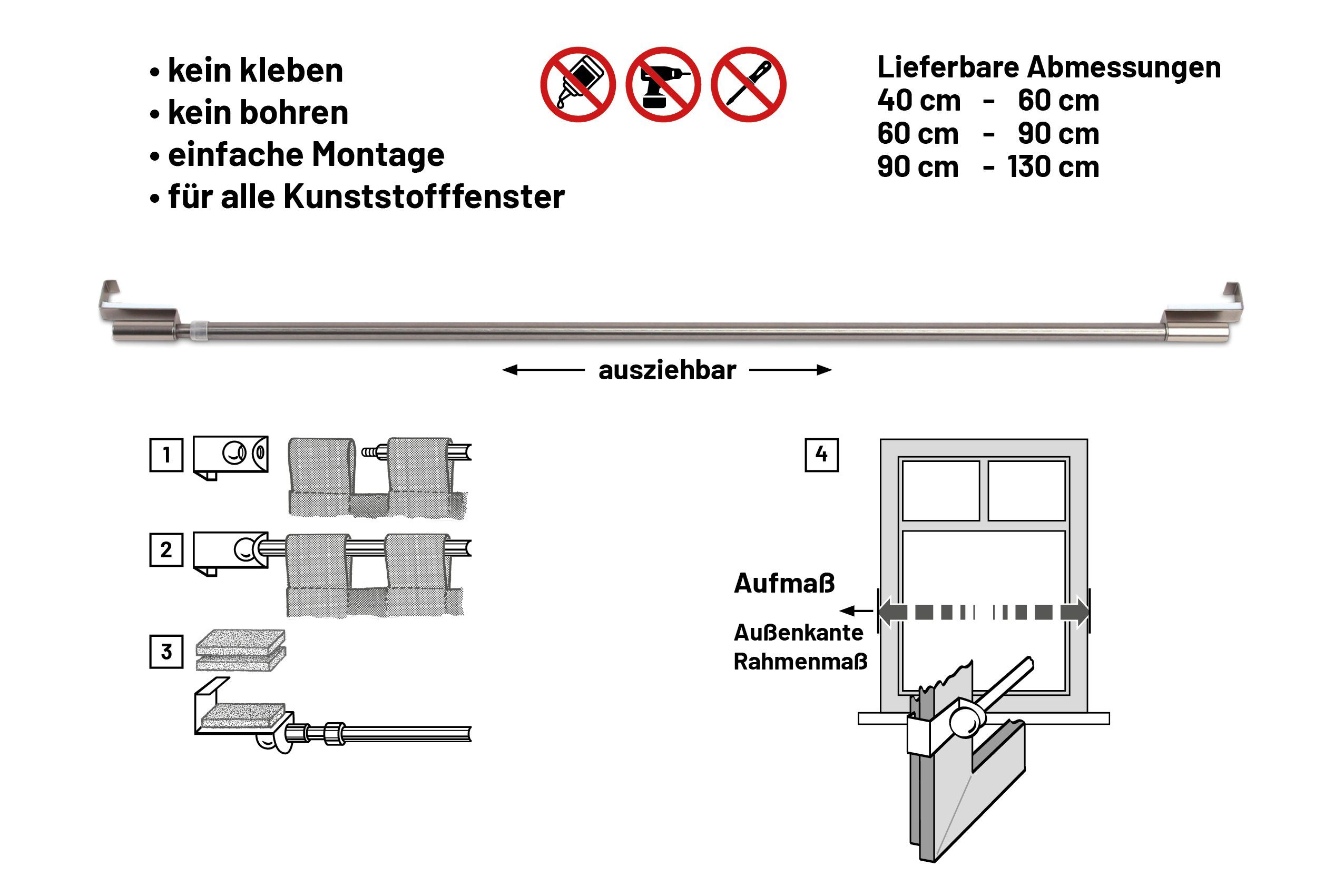 Deco-Raum Spannvitrage Gardinenstange für Fenster Spannstange auf den Fensterflügel – Bild 4 von 5