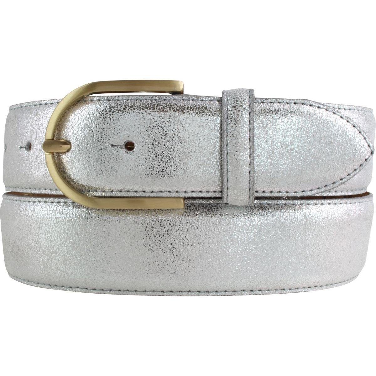 BELTINGER Ledergürtel Damen-Gürtel mit Metall-Optik Echt Leder 4 cm - Leder-Gürtel Metallic- Silber, Gold